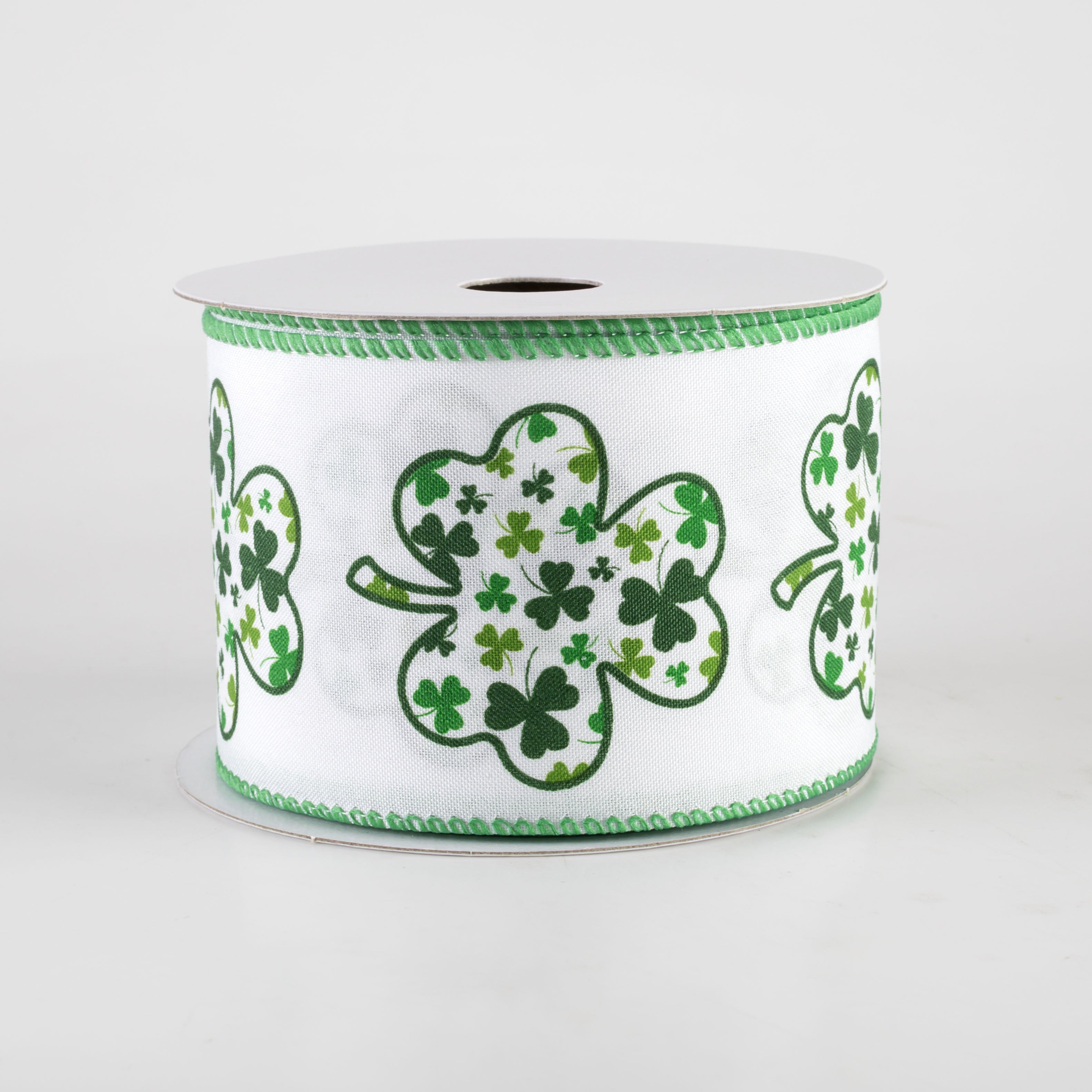 2.5" Satin Shamrock Filled Clover Ribbon (10 Yards) Item Number: 21403-40-01