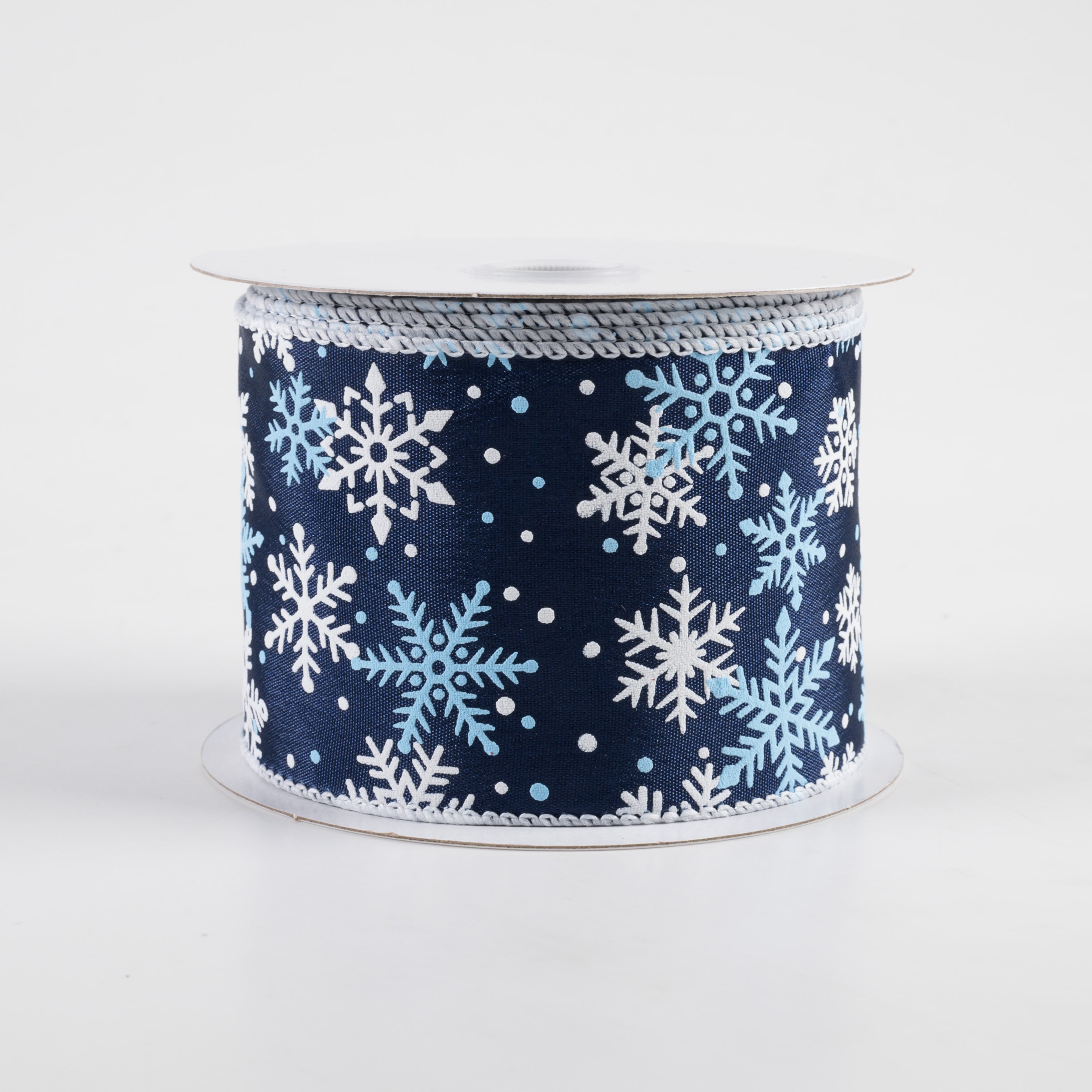 2.5" Satin Snowflakes Dots Ribbon: Navy & Light Blue (10 Yards)