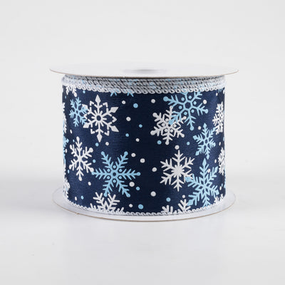 2.5" Satin Snowflakes Dots Ribbon: Navy & Light Blue (10 Yards)