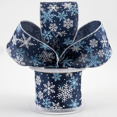 2.5" Satin Snowflakes Dots Ribbon: Navy & Light Blue (10 Yards) Lifestyle Photo