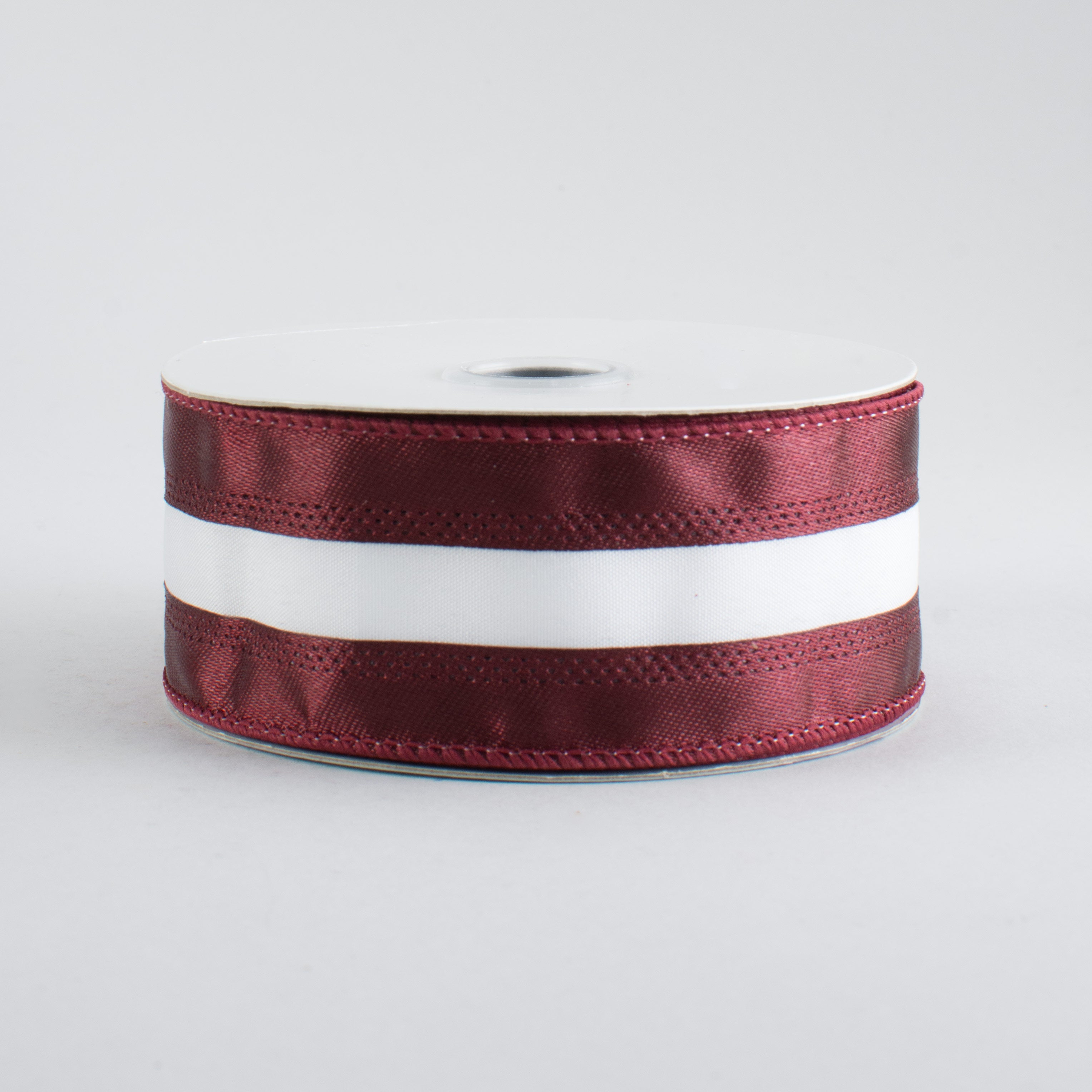 1.5" Satin Team Stripe Ribbon: Maroon & White (10 Yards) Item Number: RN5271CX