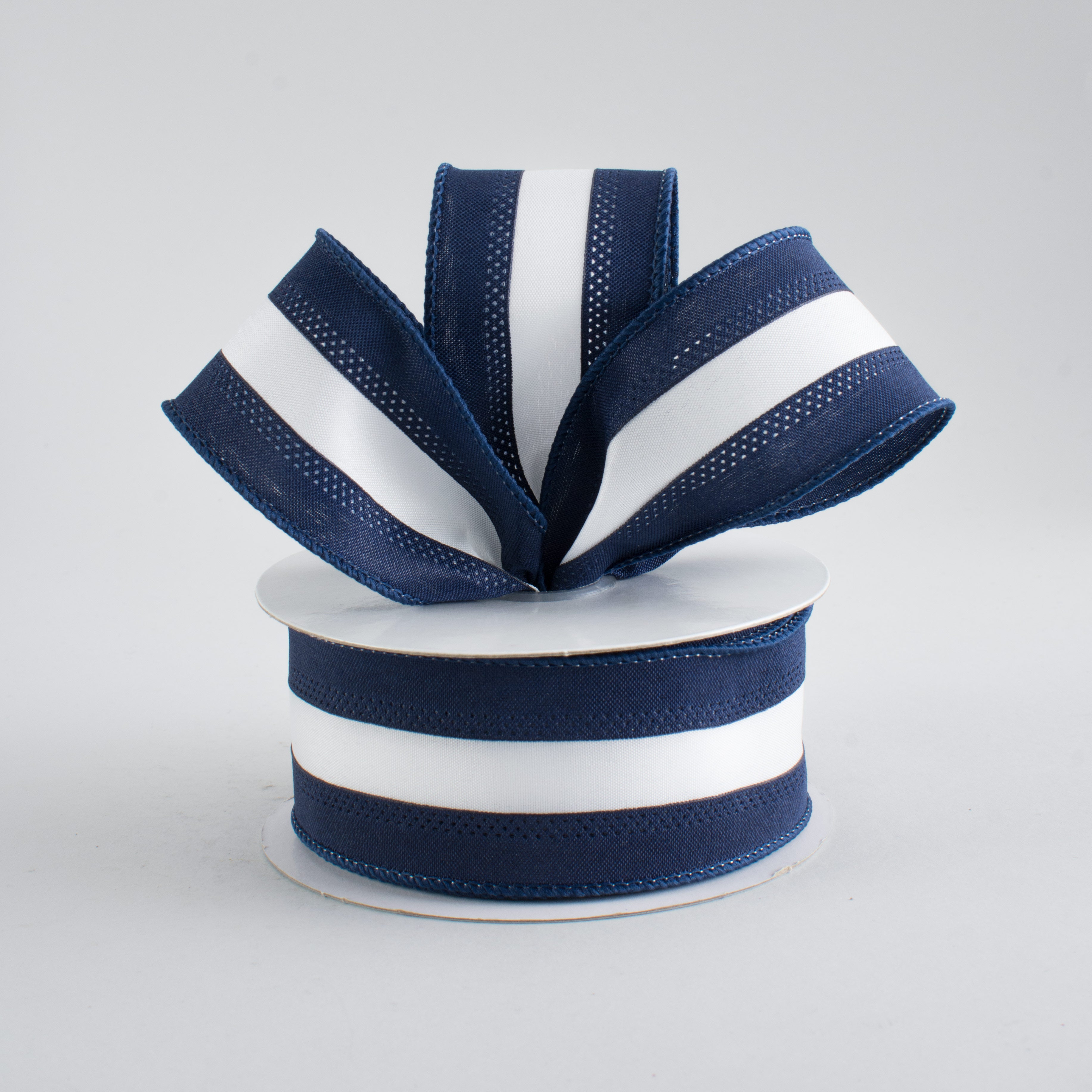 1.5" Satin Team Stripe Ribbon: Navy & White (10 Yards) Lifestyle Photo