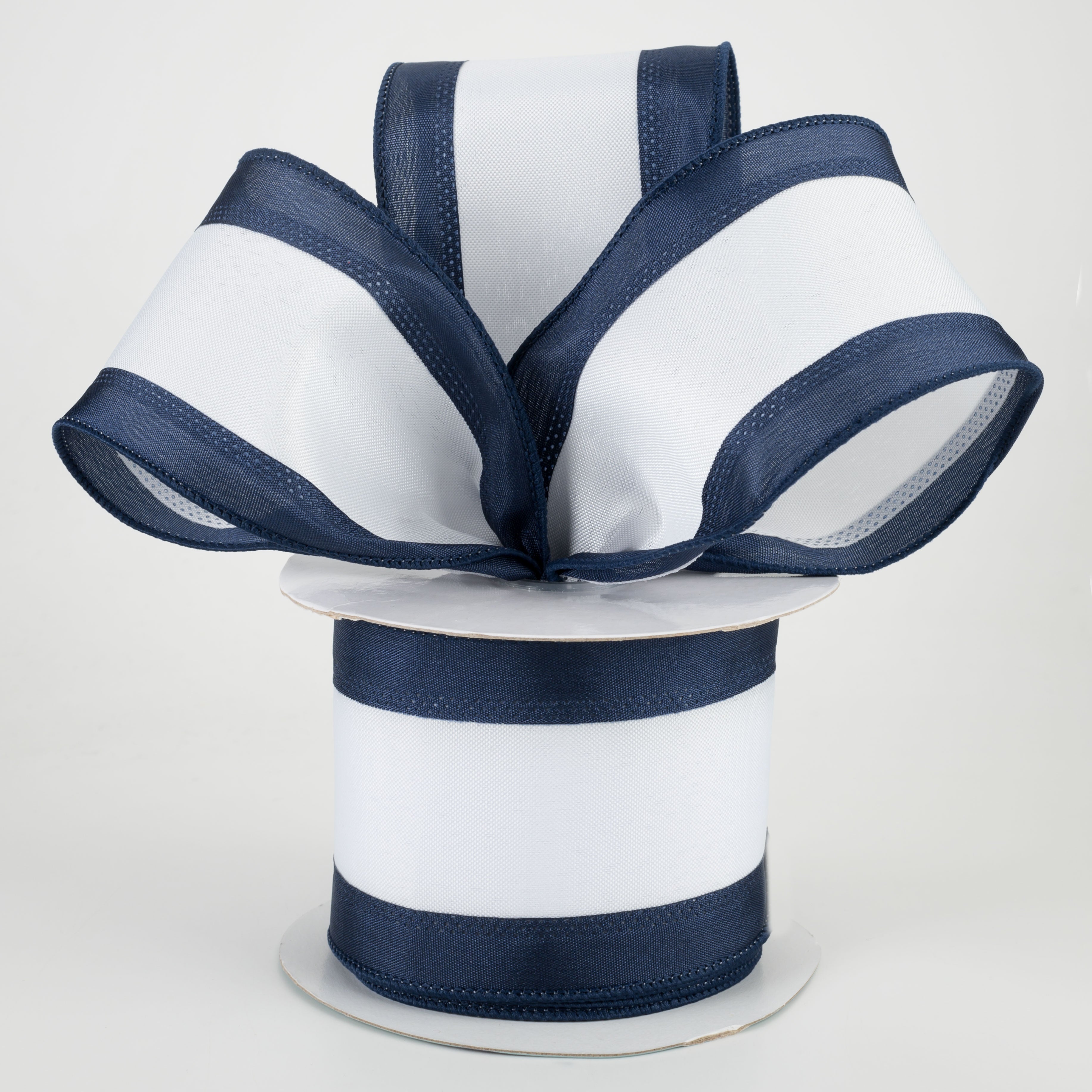2.5" Satin Team Stripe Ribbon: Navy & White (10 Yards) Lifestyle Photo
