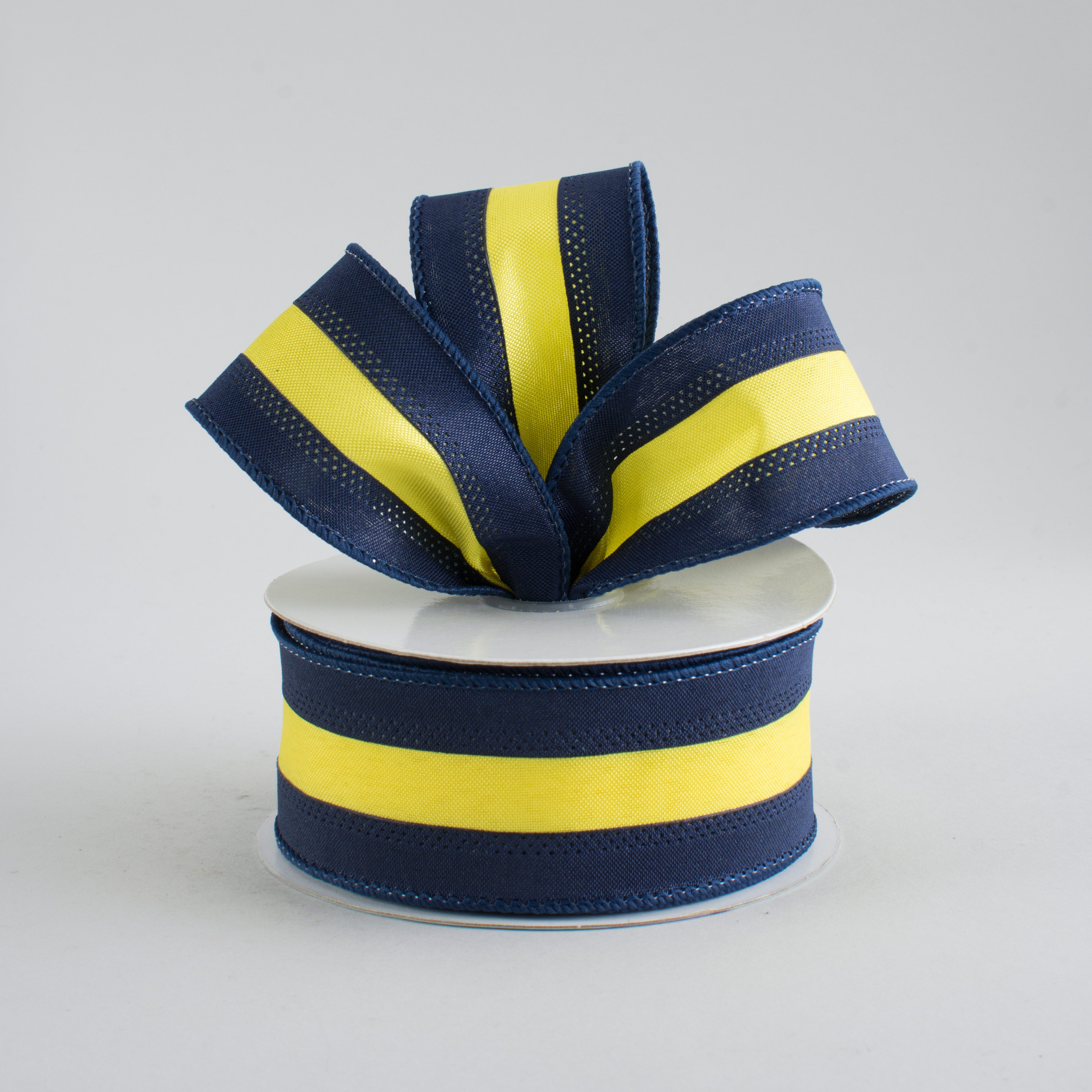 1.5" Satin Team Stripe Ribbon: Navy & Yellow (10 Yards) Lifestyle Photo