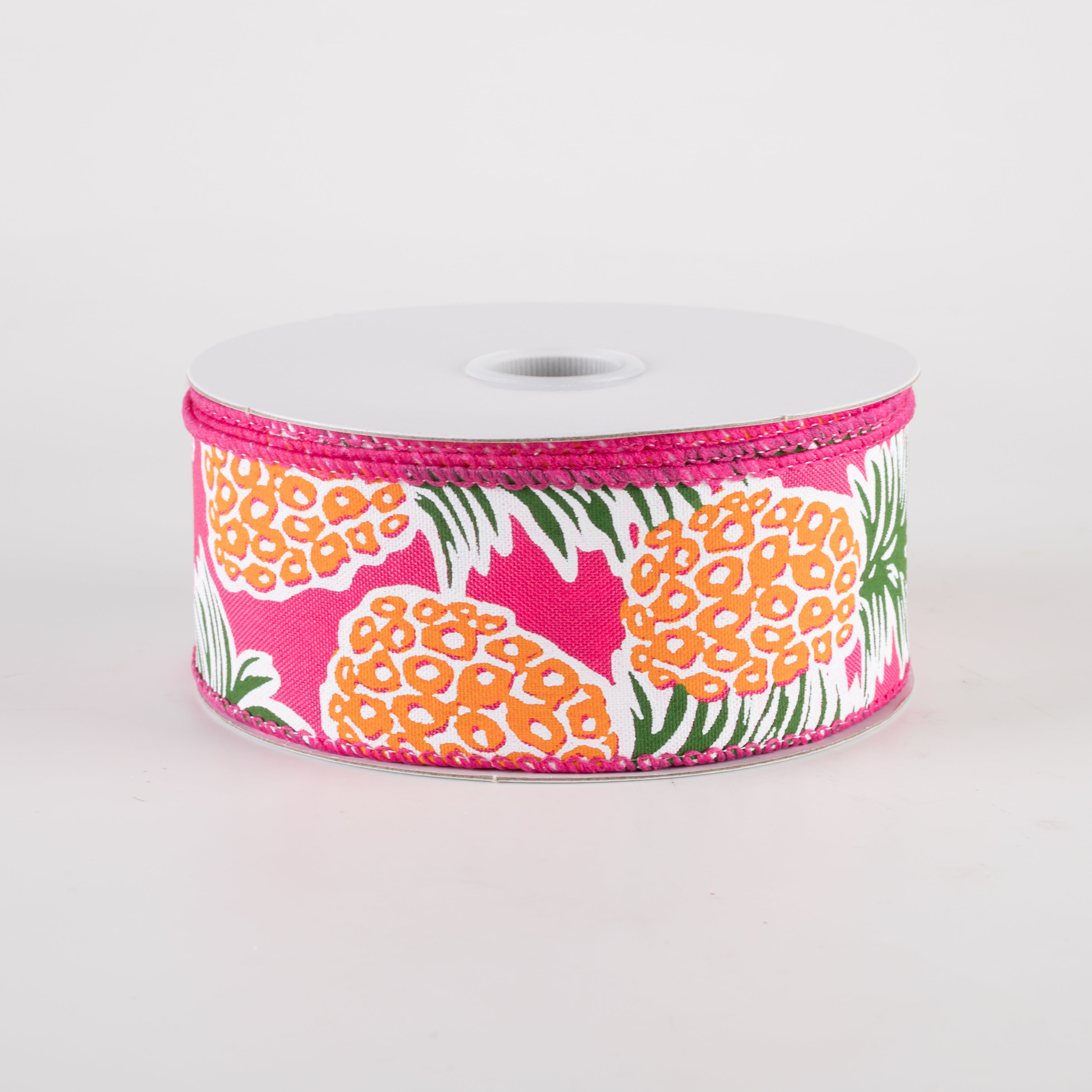 1.5" Satin Tropical Pineapples Ribbon: Fuchsia Pink (10 Yards) Item Number: 42446-09-28