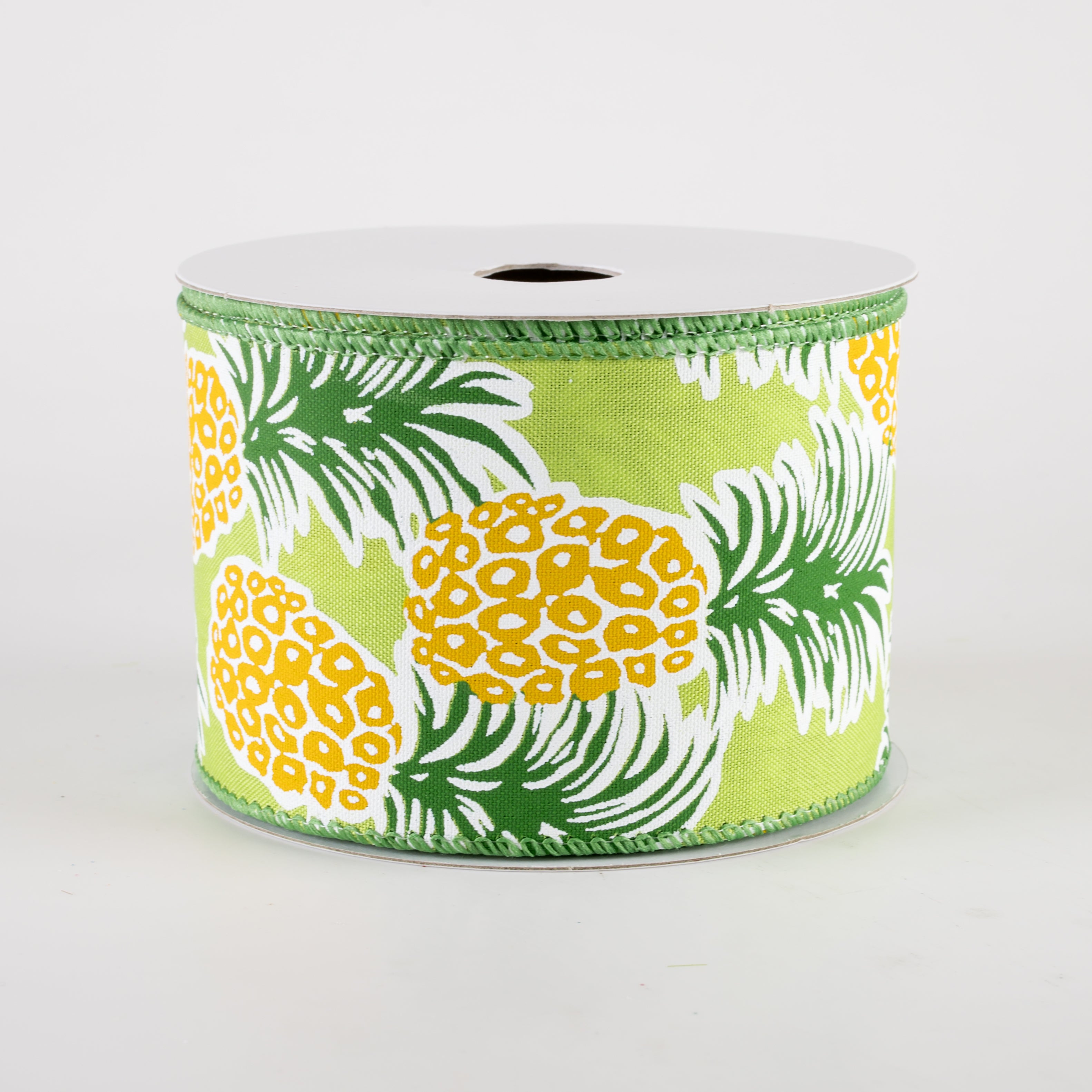 2.5" Satin Tropical Pineapples Ribbon: Lime Green (10 Yards) Item Number: 42446-40-17