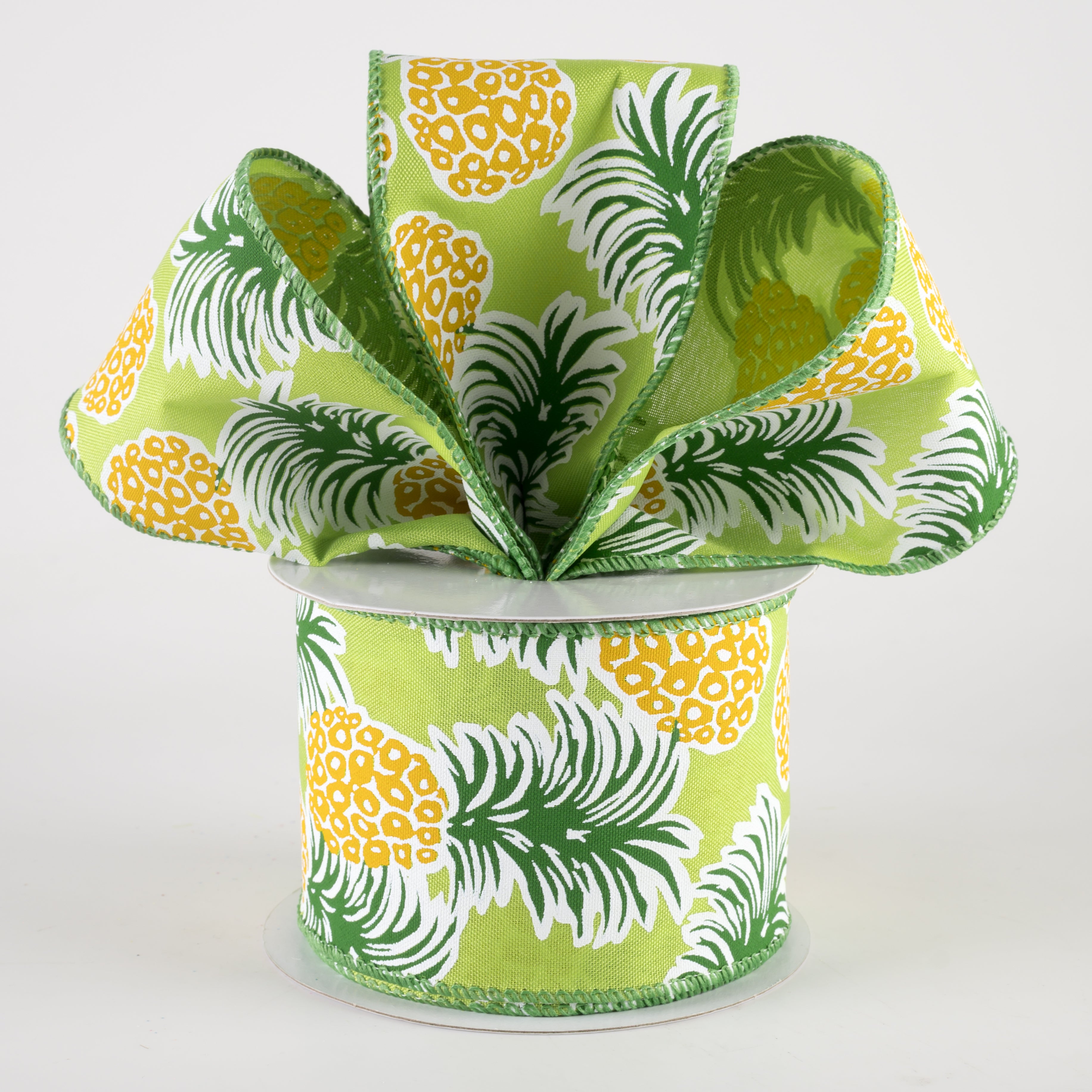 2.5" Satin Tropical Pineapples Ribbon: Lime Green (10 Yards) Lifestyle Photo