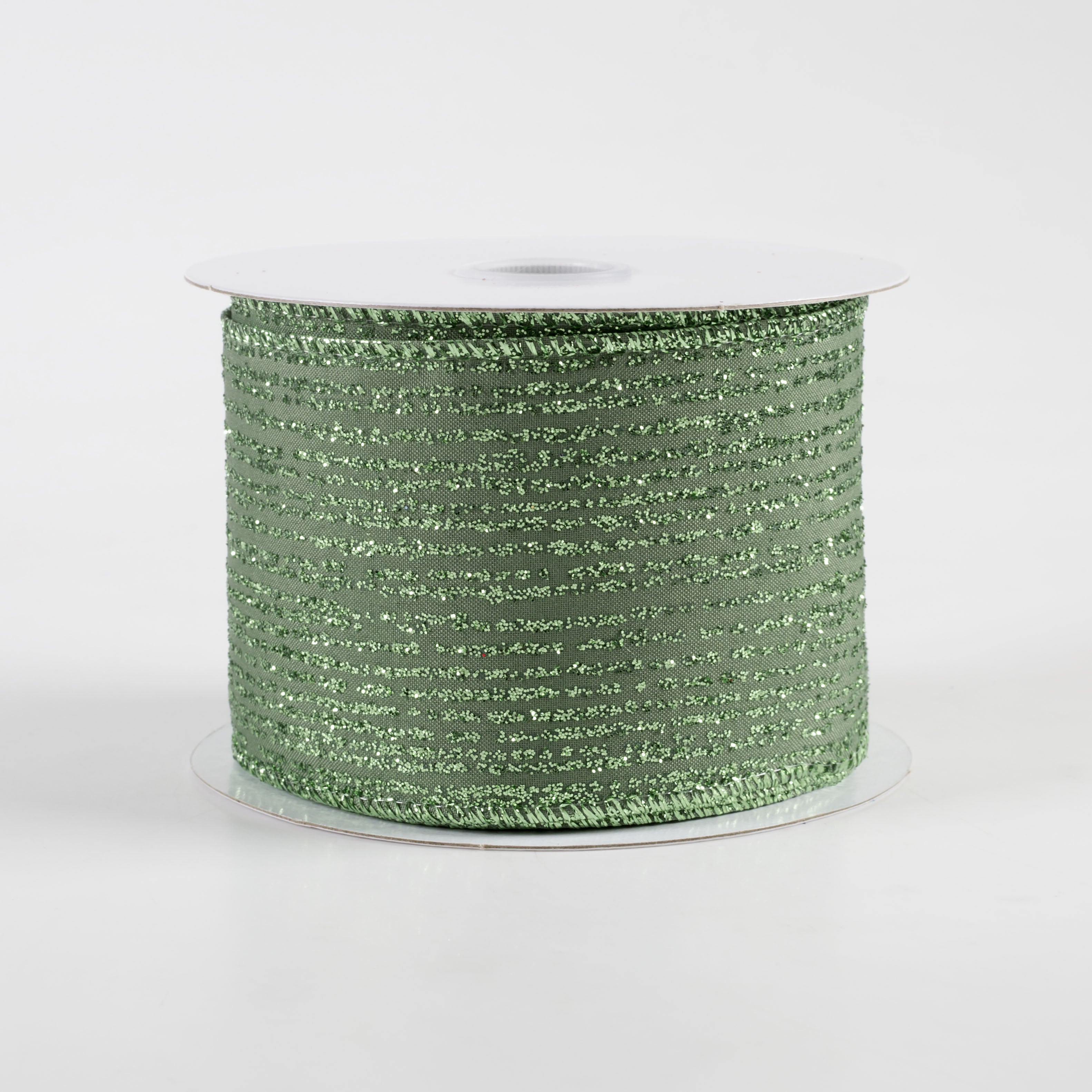 2.5" Satin Vertical Glitter Lines Ribbon: Sage Green (10 Yards)