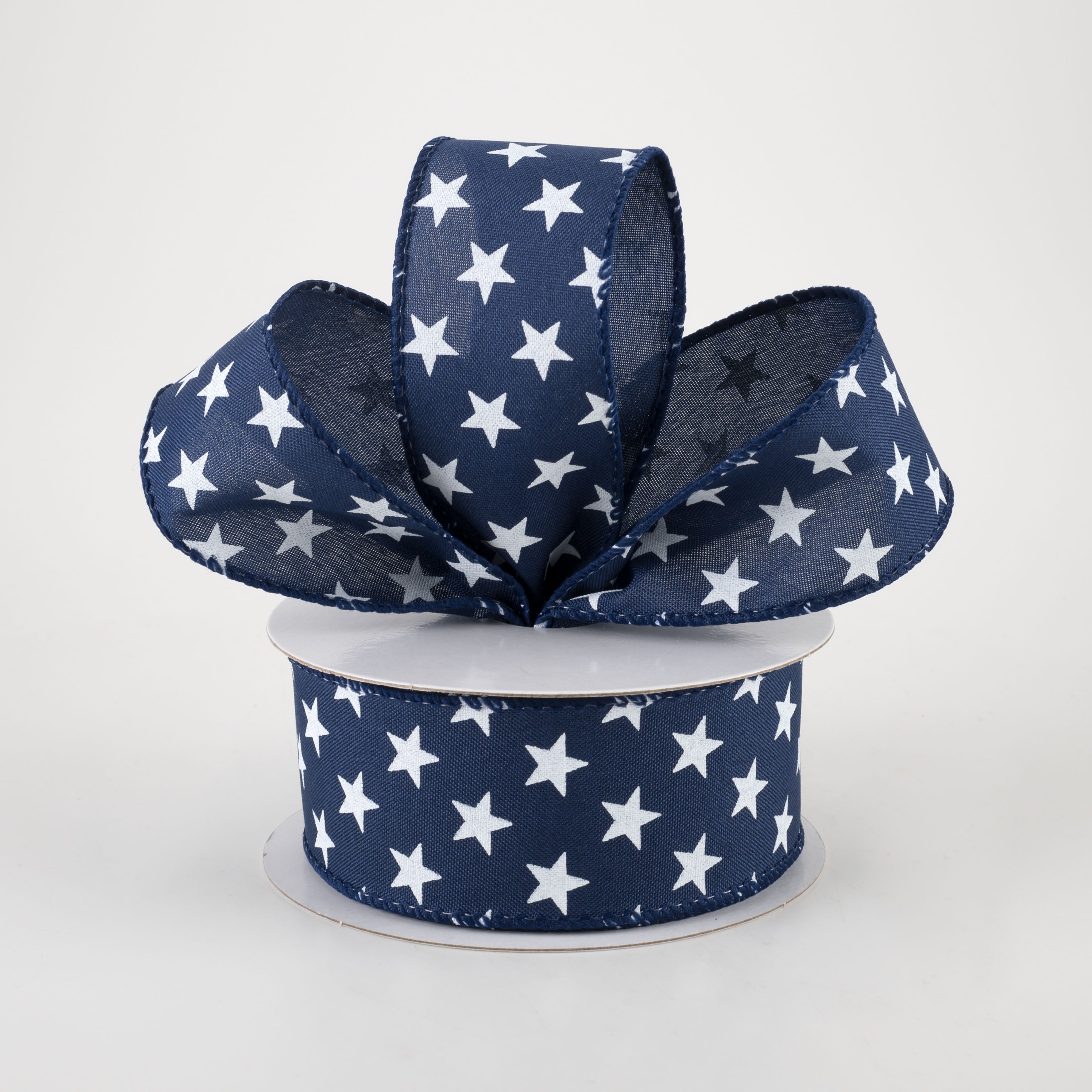 1.5" Satin White Stars Ribbon: Navy (10 Yards) Lifestyle Photo