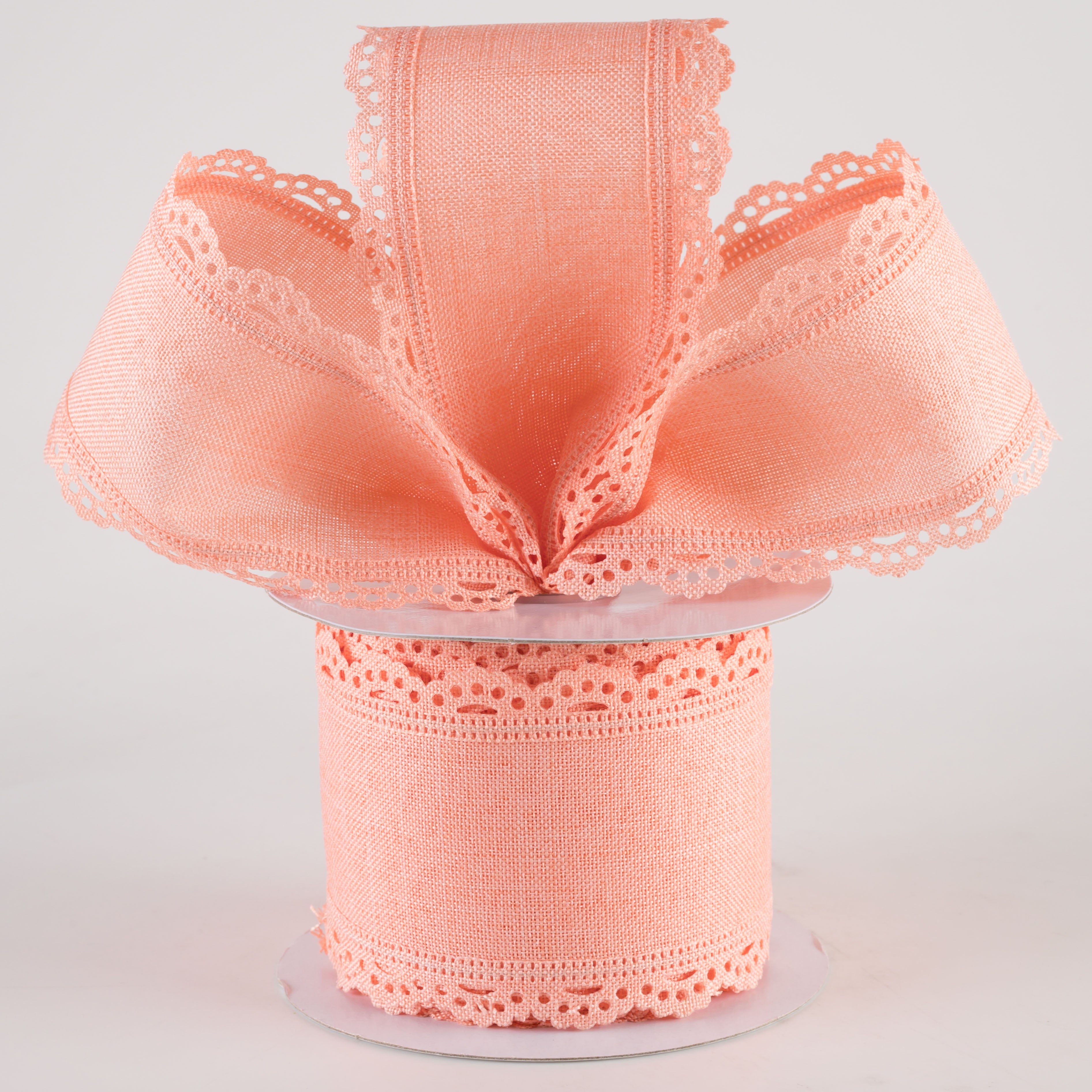 2.5" Scalloped Edge Ribbon: Peach (10 Yards) Lifestyle Photo