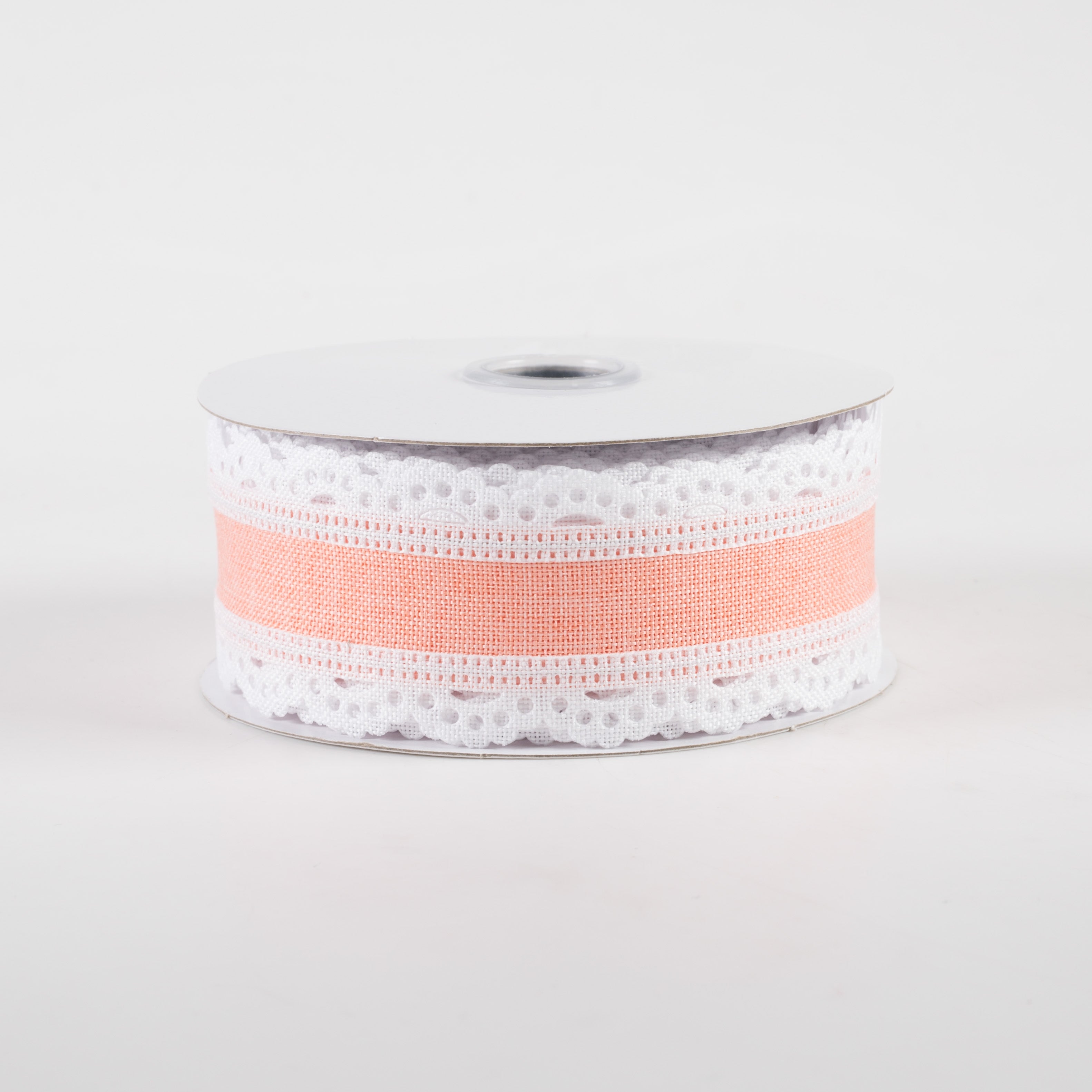 1.5" Scalloped Edge Ribbon: White & Peach (10 Yards)