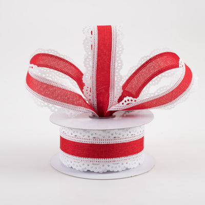 1.5" Scalloped Edge Ribbon: White & Red (10 Yards) Lifestyle Photo