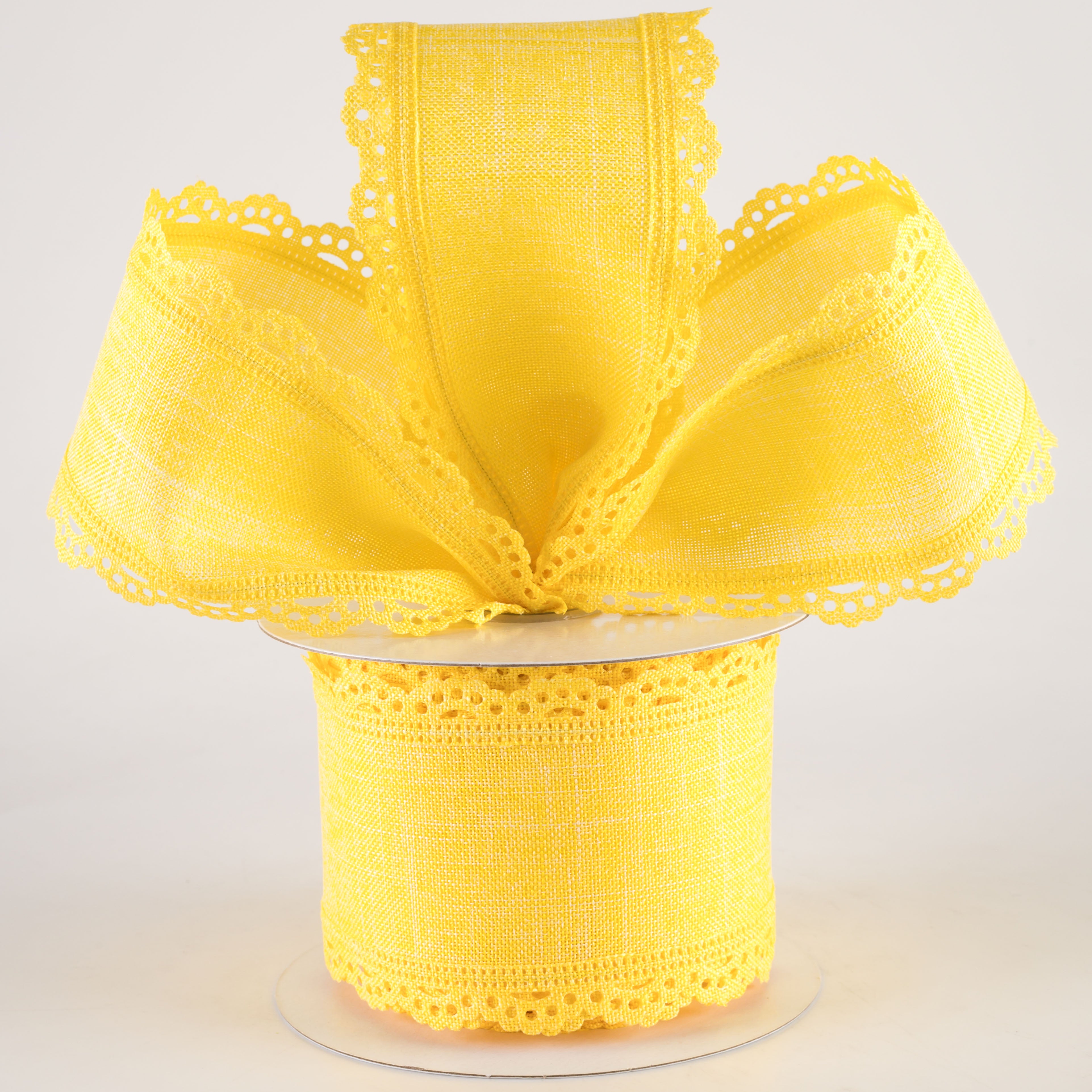 2.5" Scalloped Edge Ribbon: Yellow (10 Yards) Lifestyle Photo
