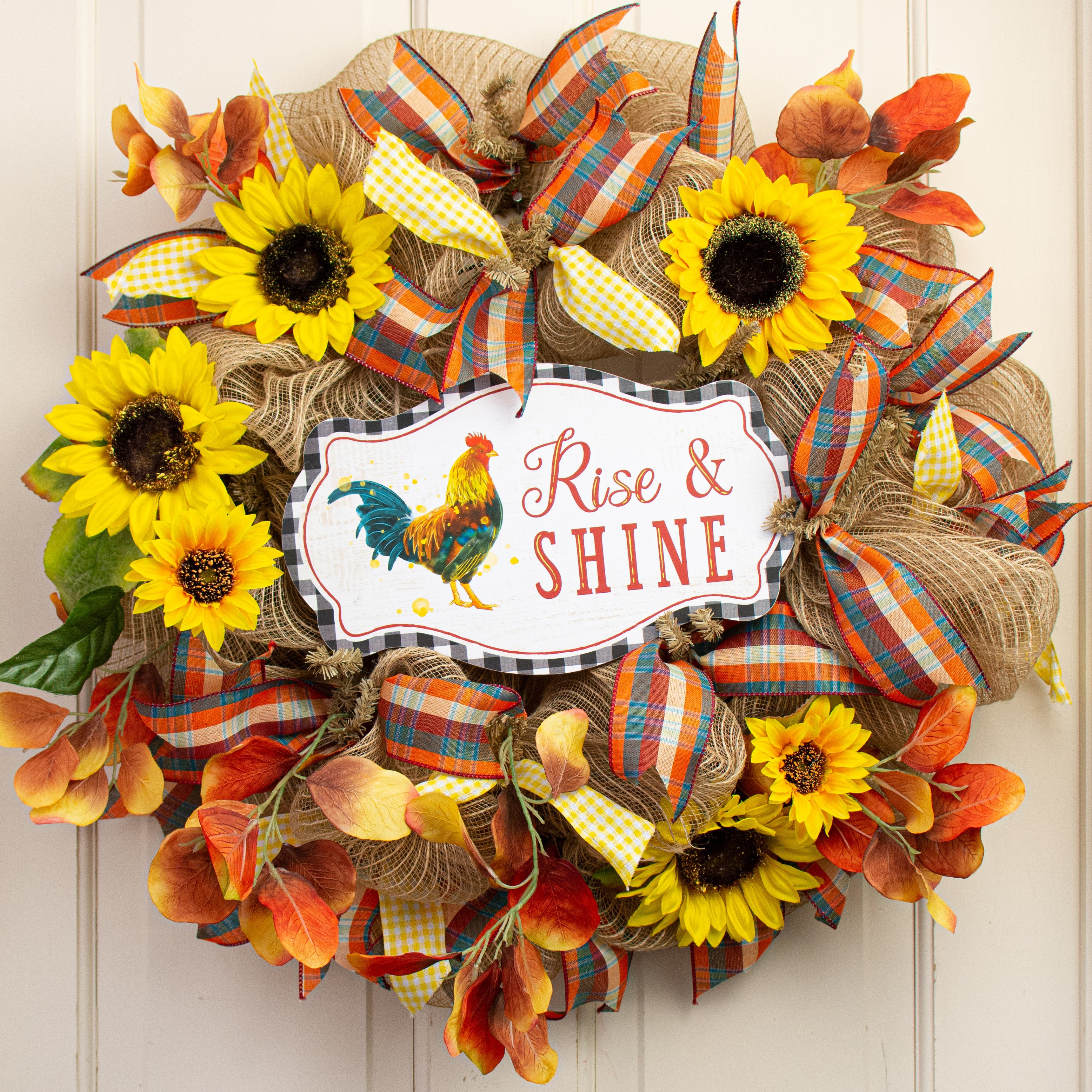 12" Scalloped Wooden Sign: Rise & Shine Rooster Lifestyle Photo