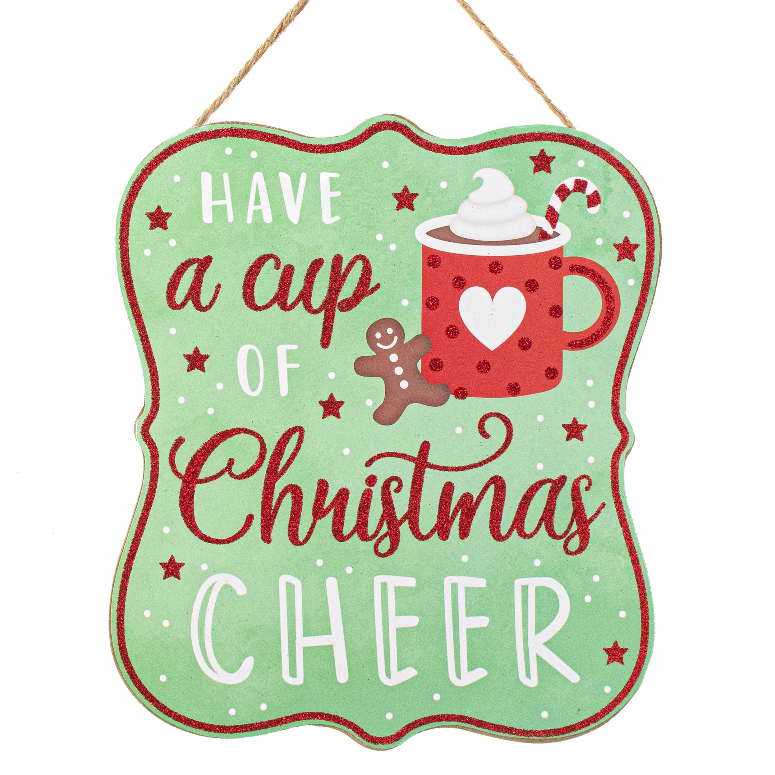 10" Scalloped Wooden Sign: Sage Green Christmas Cheer Cocoa Item Number: AP8951