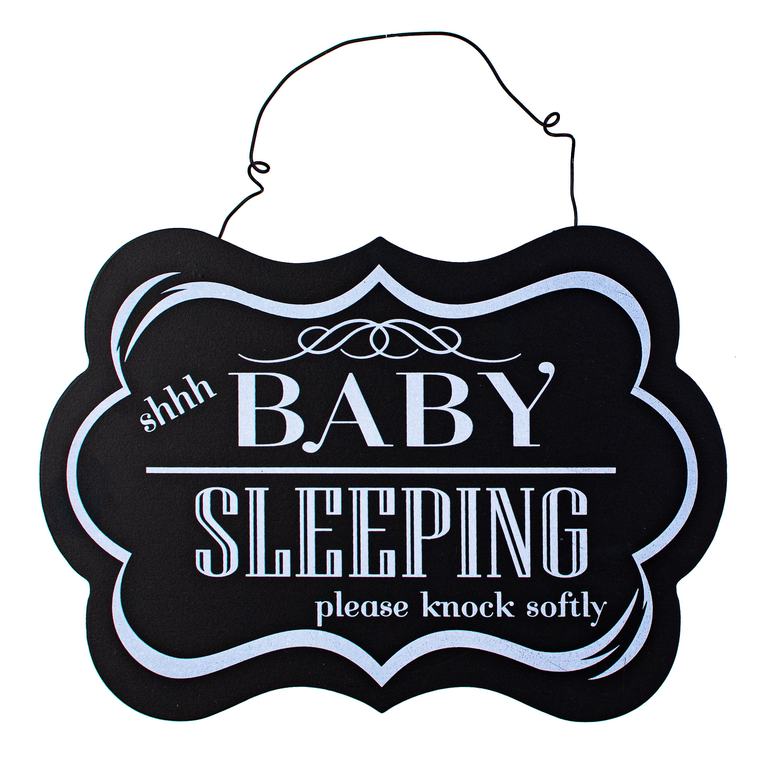9" Scalloped Wooden Sign: Shh Baby Sleeping, Please Knock Item Number: 12353
