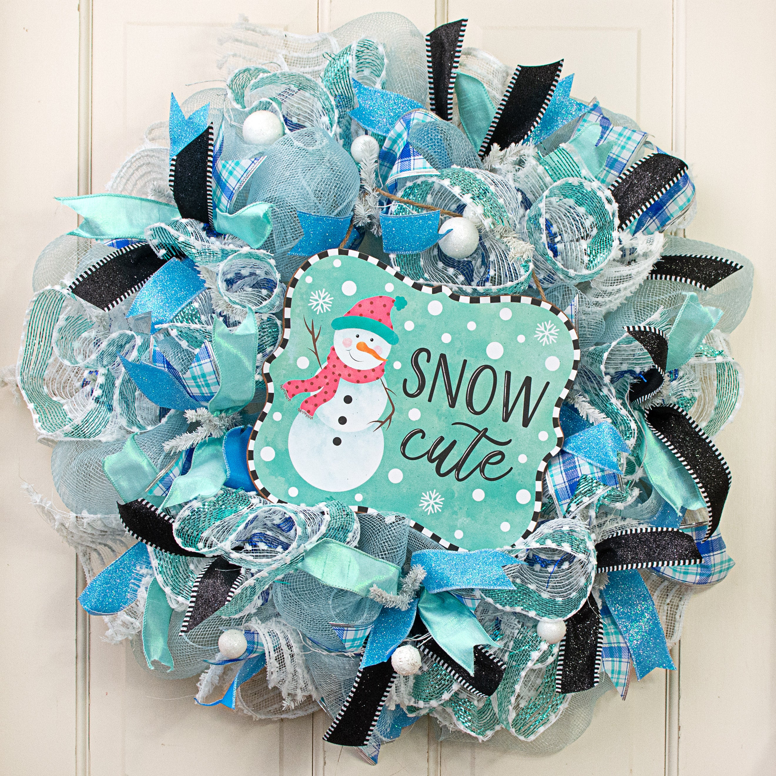 10" Scalloped Wooden Sign: Snow Cute Snowman Lifestyle Photo