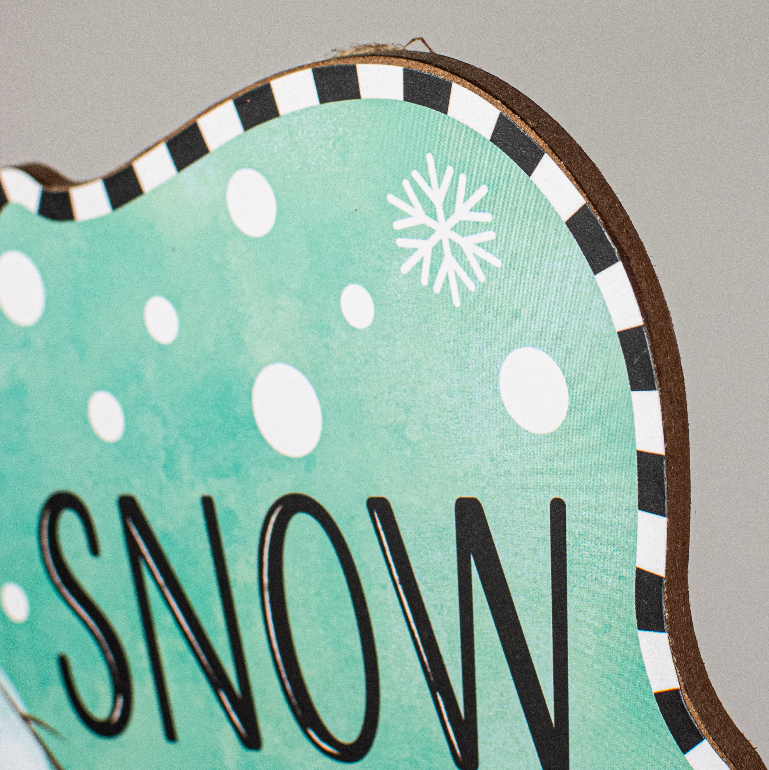 10" Scalloped Wooden Sign: Snow Cute Snowman detail photo 3