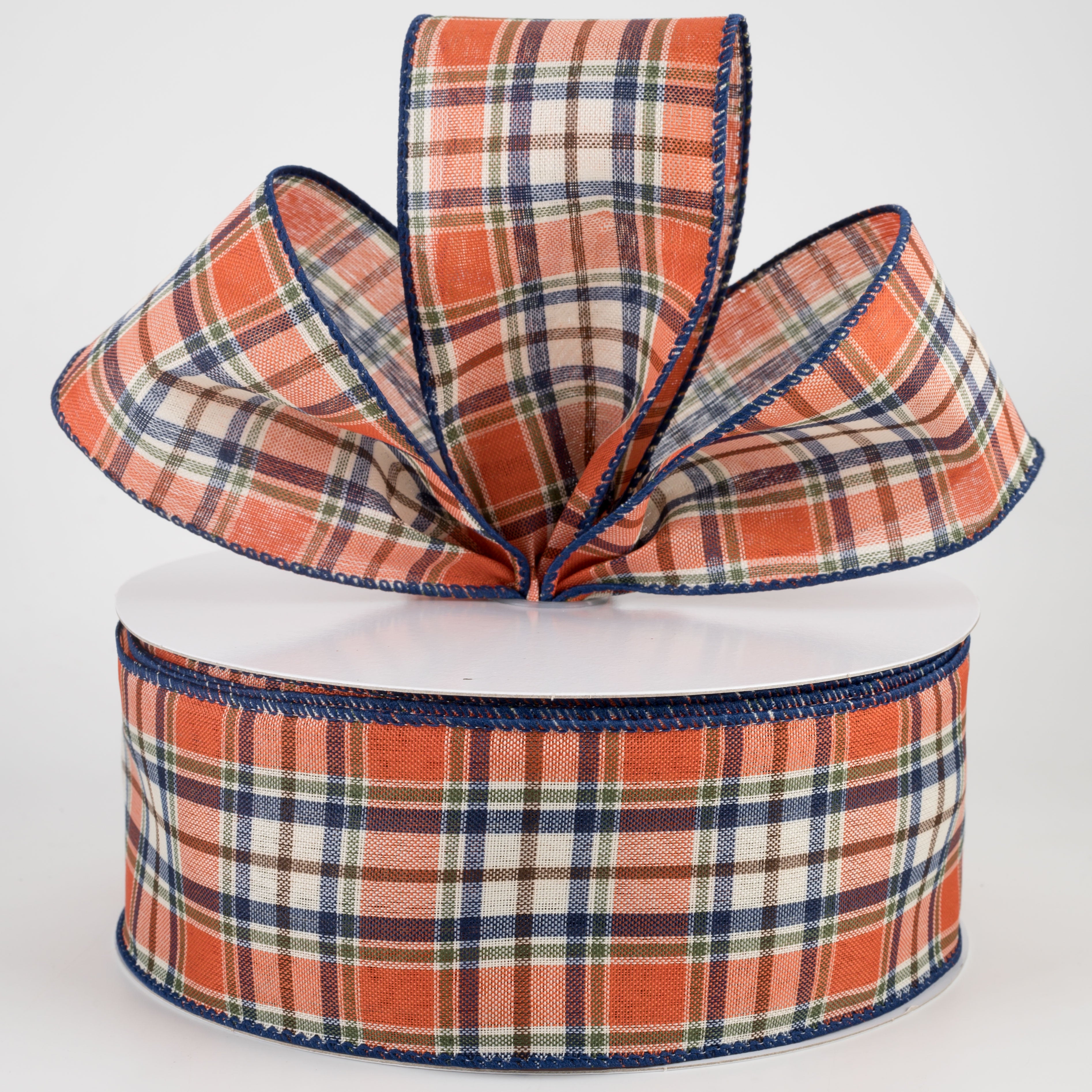 2.5" Scarecrow Plaid Ribbon: Orange, Moss, Navy (50 Yards) Lifestyle Photo