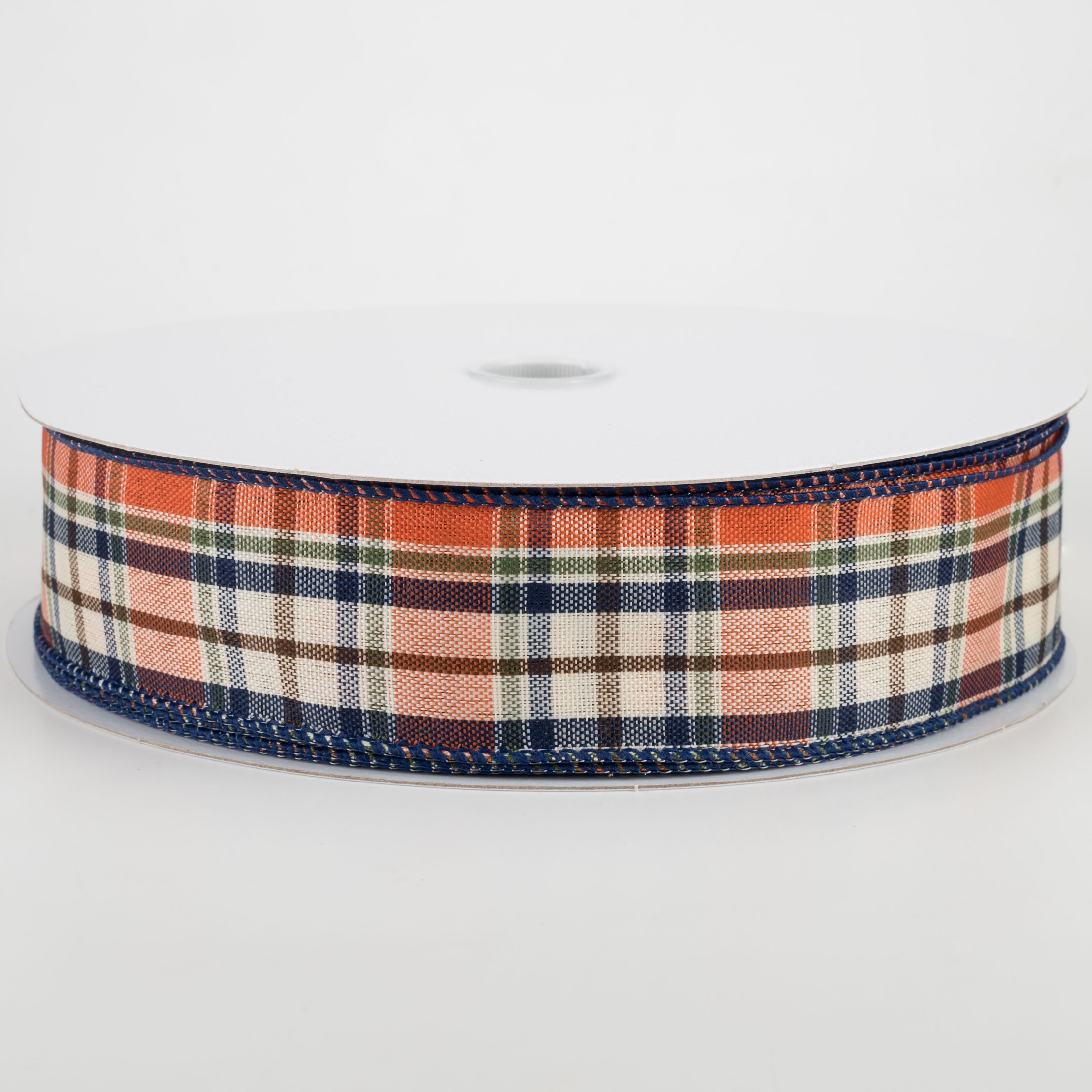 1.5" Scarecrow Plaid Ribbon: Orange, Moss, Navy (50 Yards)