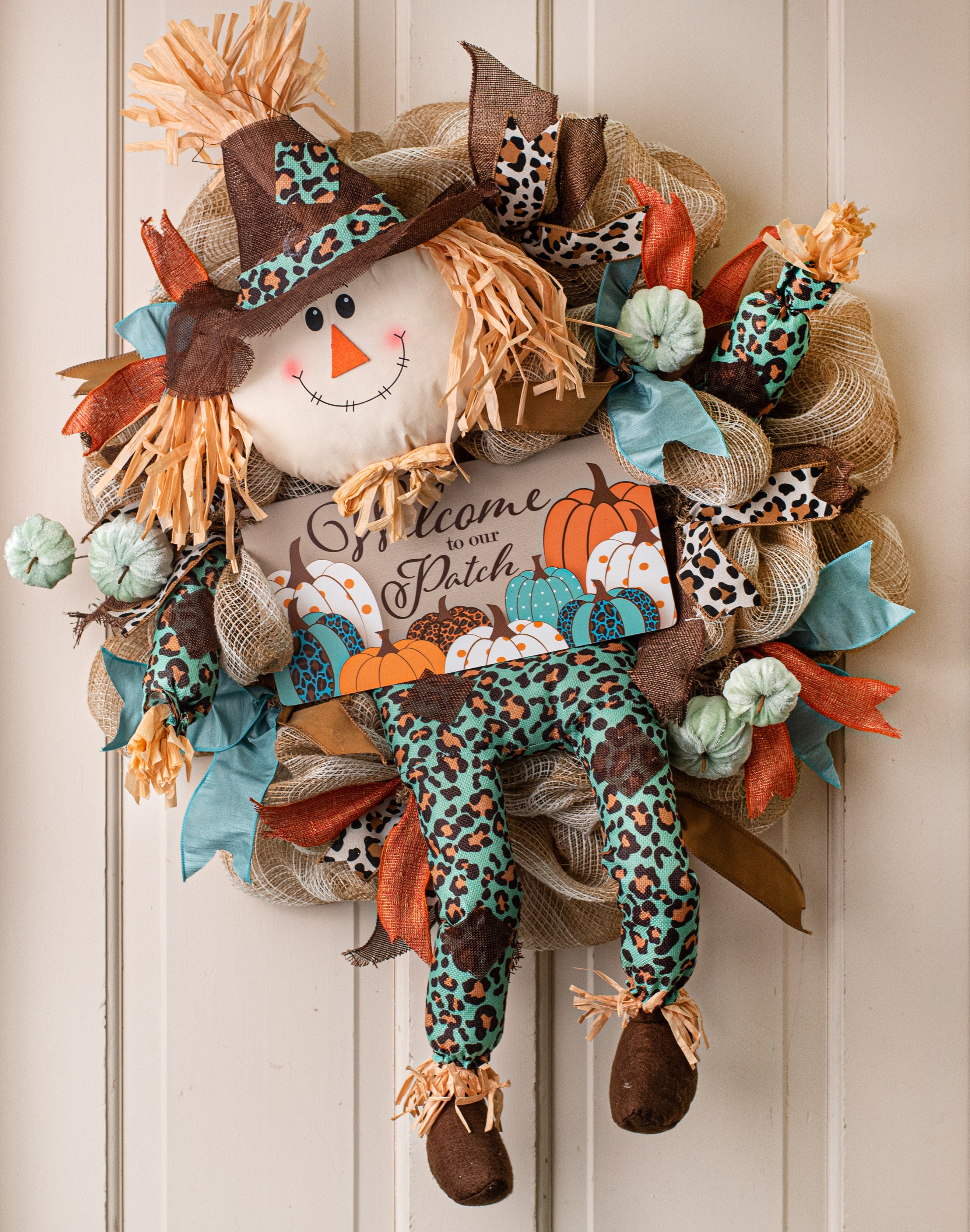 Scarecrow Wreath Accent: Teal Leopard (4 Piece) Lifestyle Photo