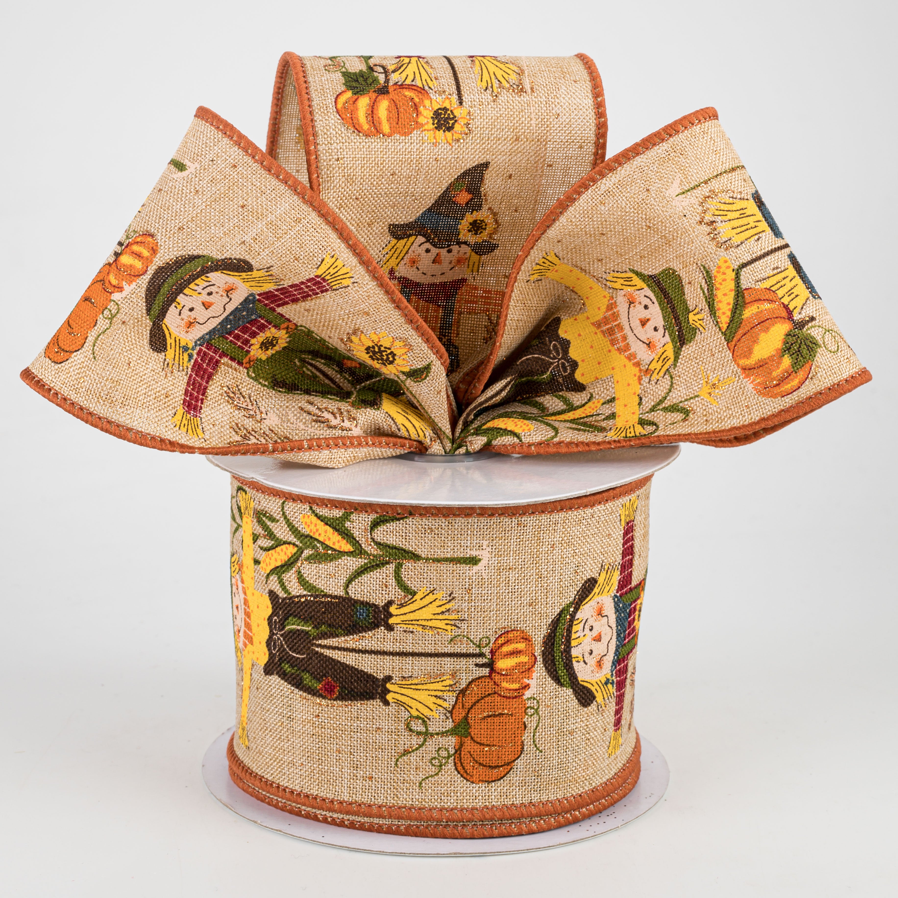 2.5" Scarecrows With Glitter Ribbon: Brown Beige (10 Yards) Lifestyle Photo