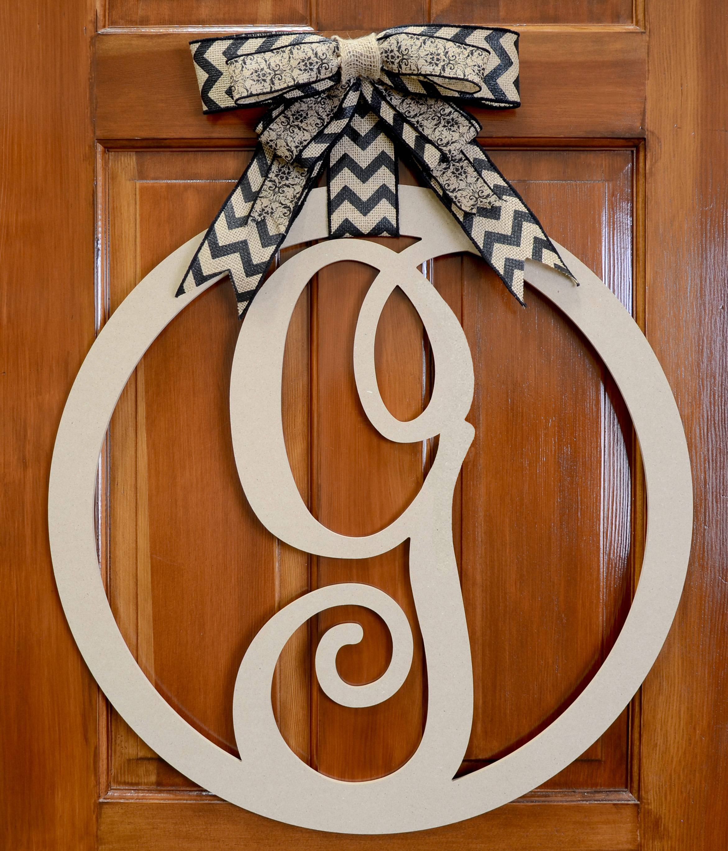 23" Script Circle Monogram Wooden Letter: G Lifestyle Photo