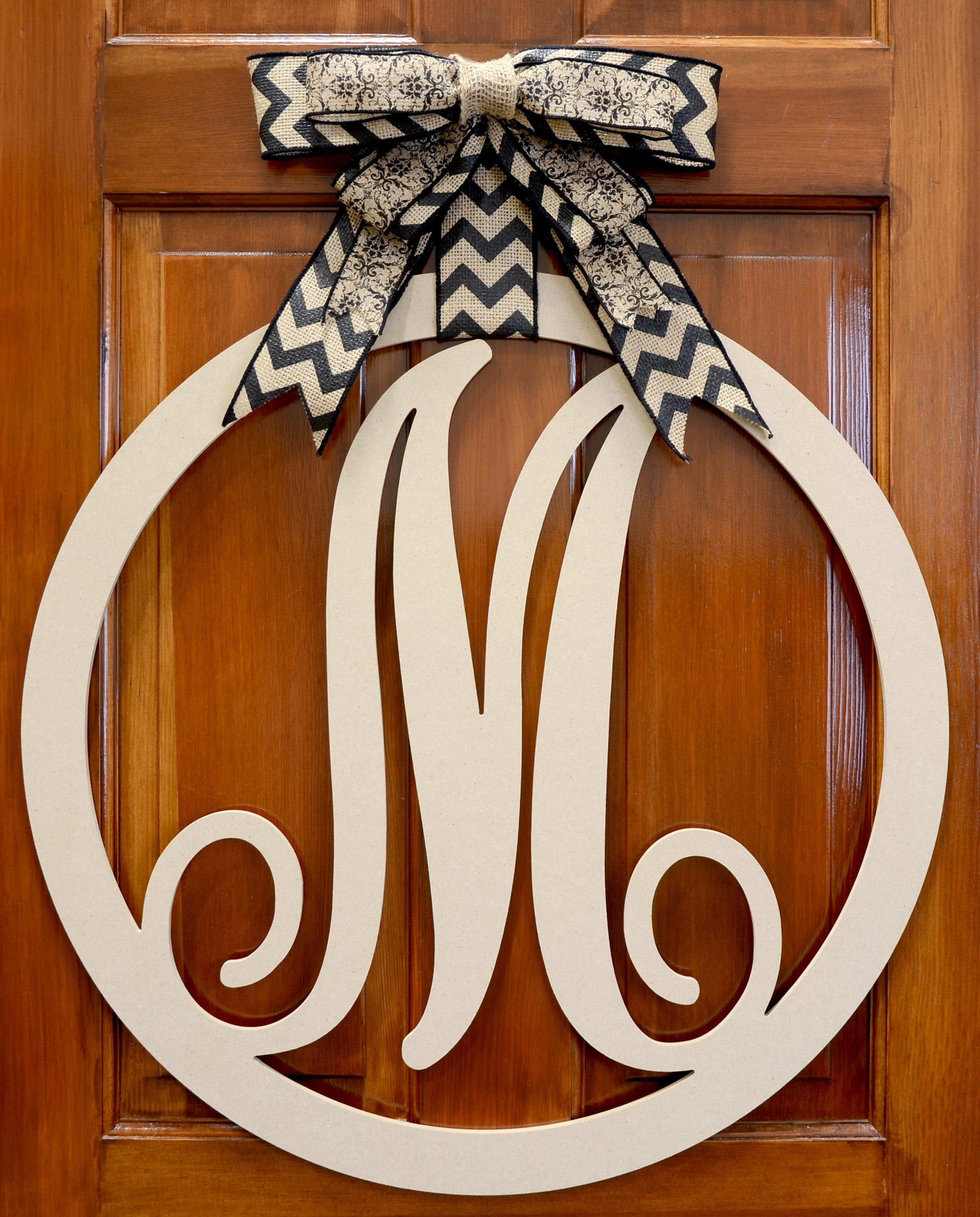 23" Script Circle Monogram Wooden Letter: M Lifestyle Photo