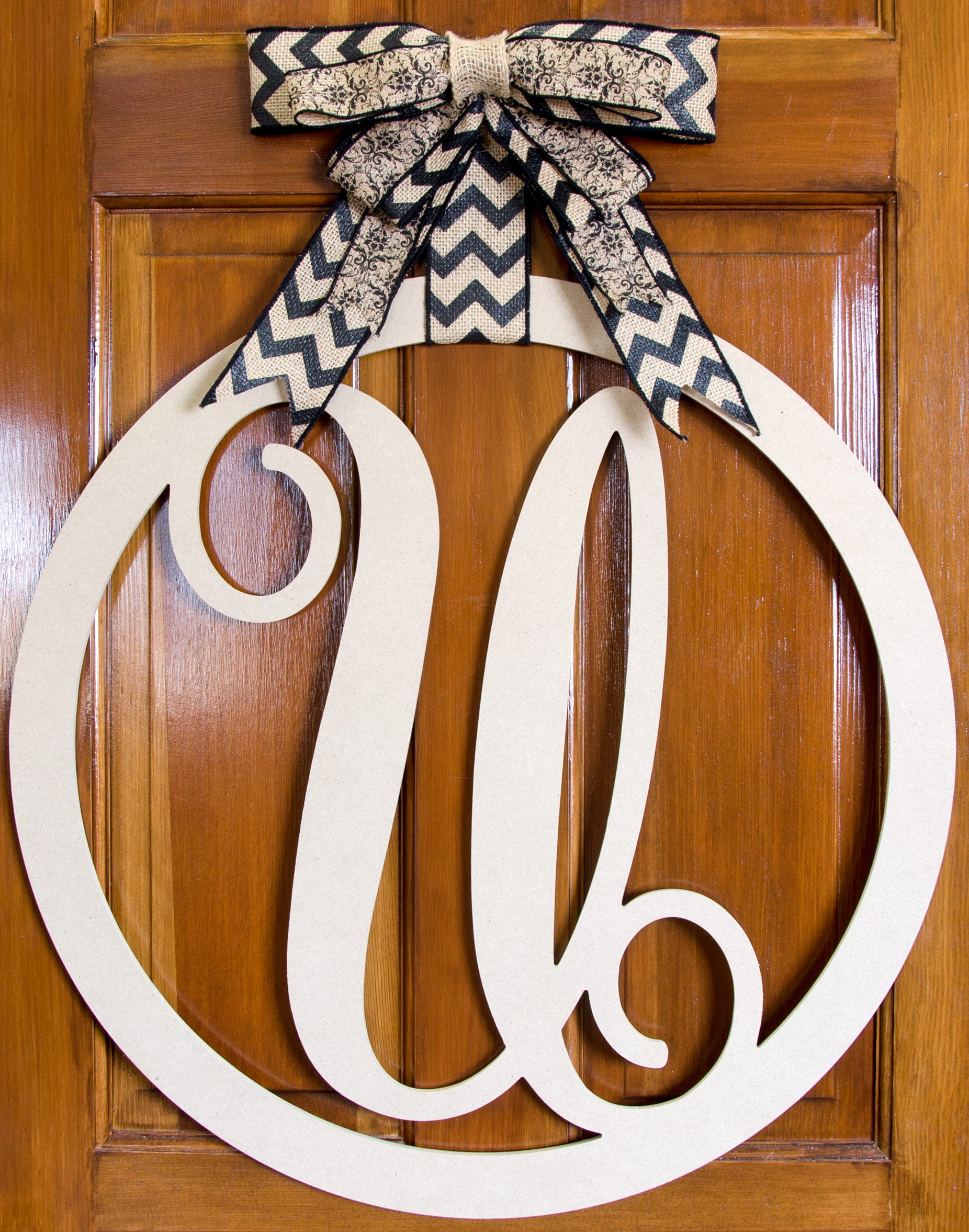 23" Script Circle Monogram Wooden Letter: U Lifestyle Photo