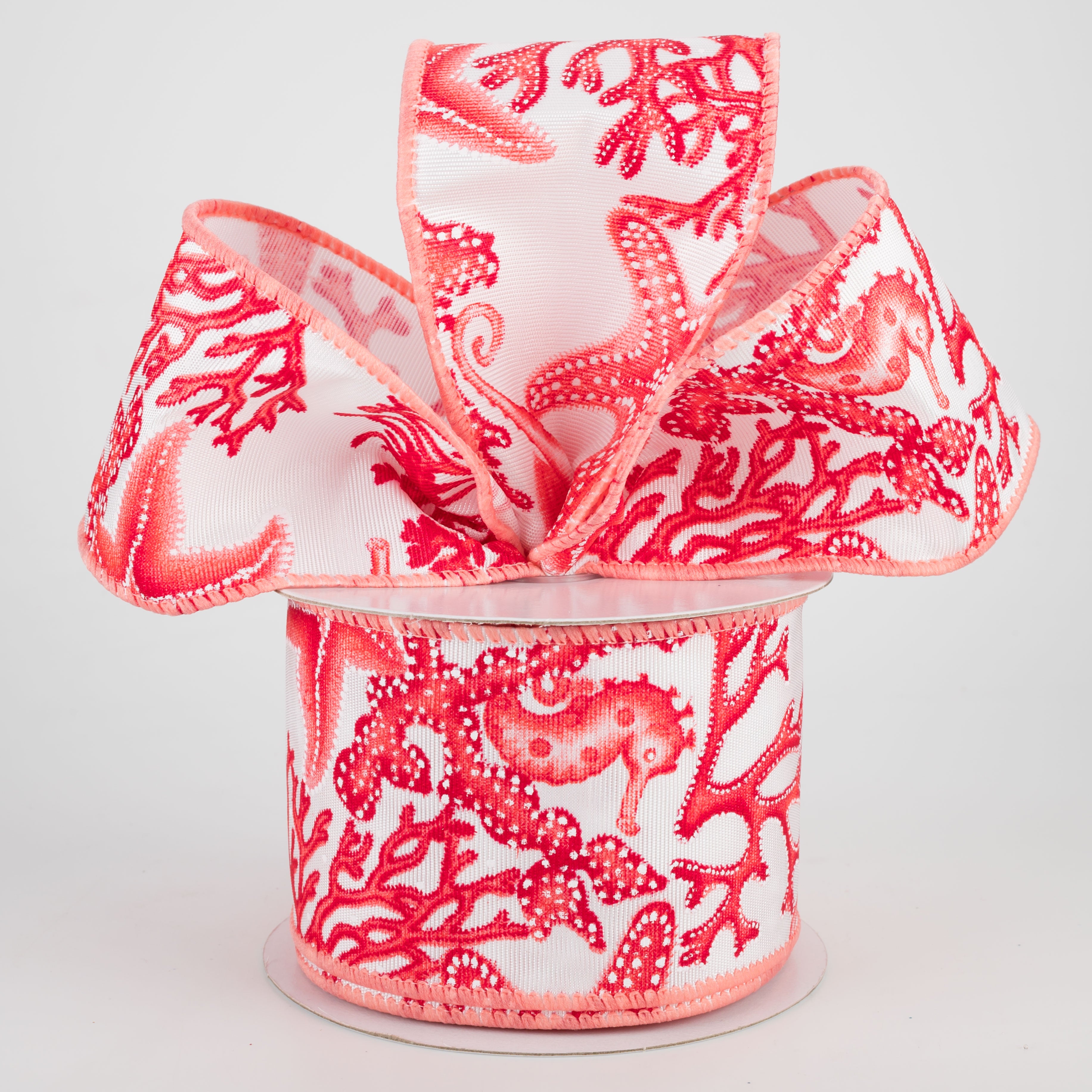 2.5" Seahorse, Starfish, Coral Ribbon: Coral (10 Yards) Lifestyle Photo