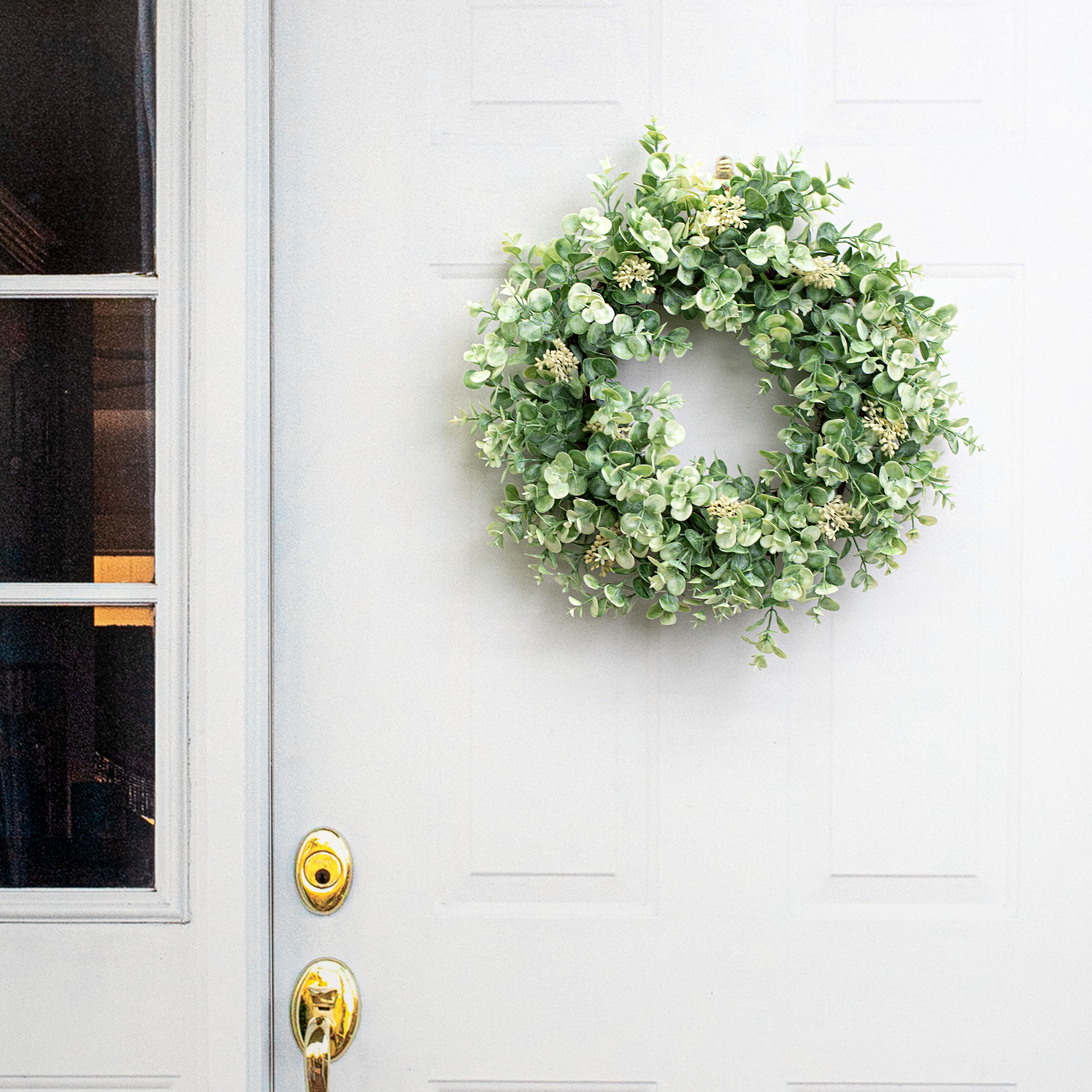 22" Seeded Baby Eucalyptus Twig Wreath Lifestyle Photo