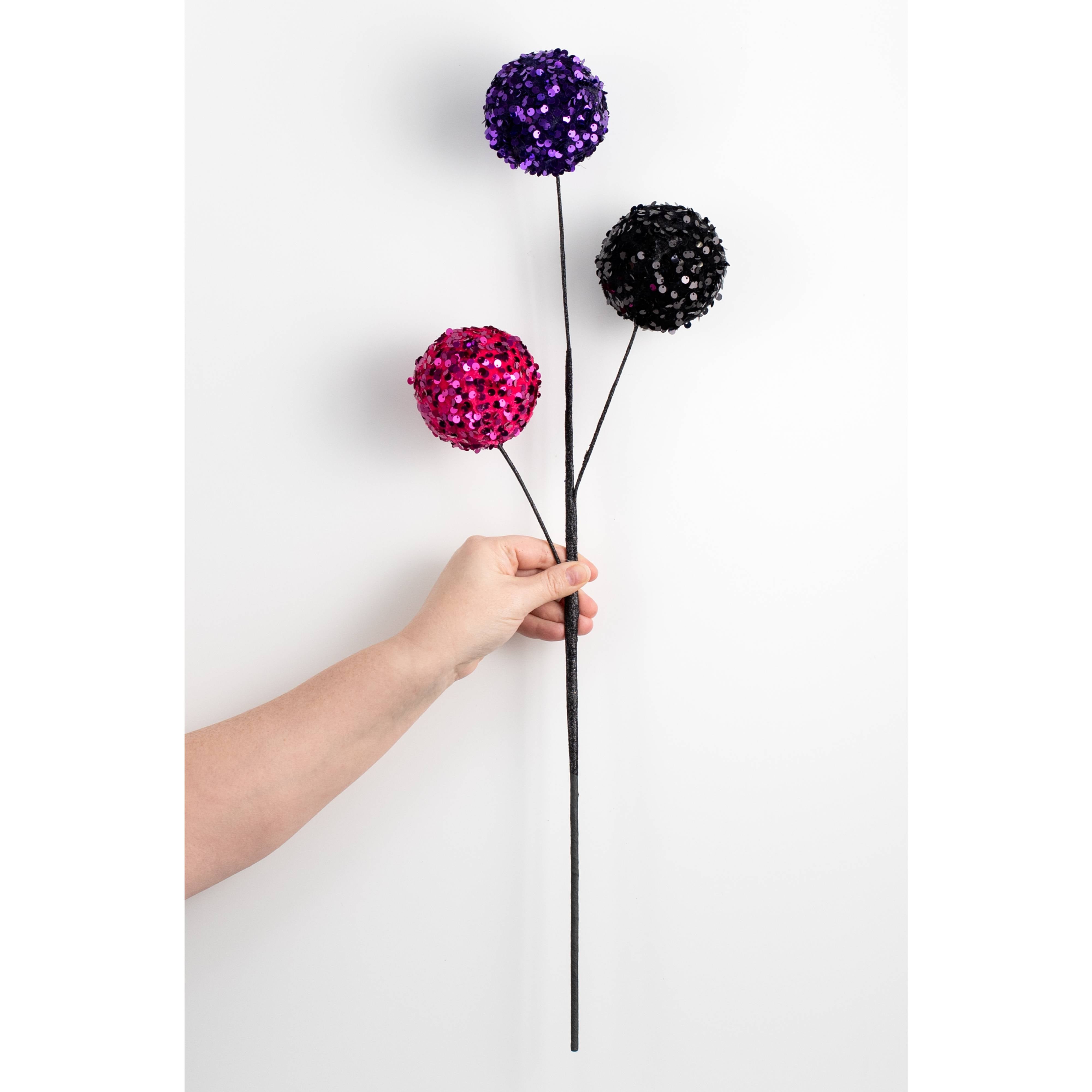 26" Sequin Ball Spray: Purple, Black & Fuchsia Pink detail photo 3