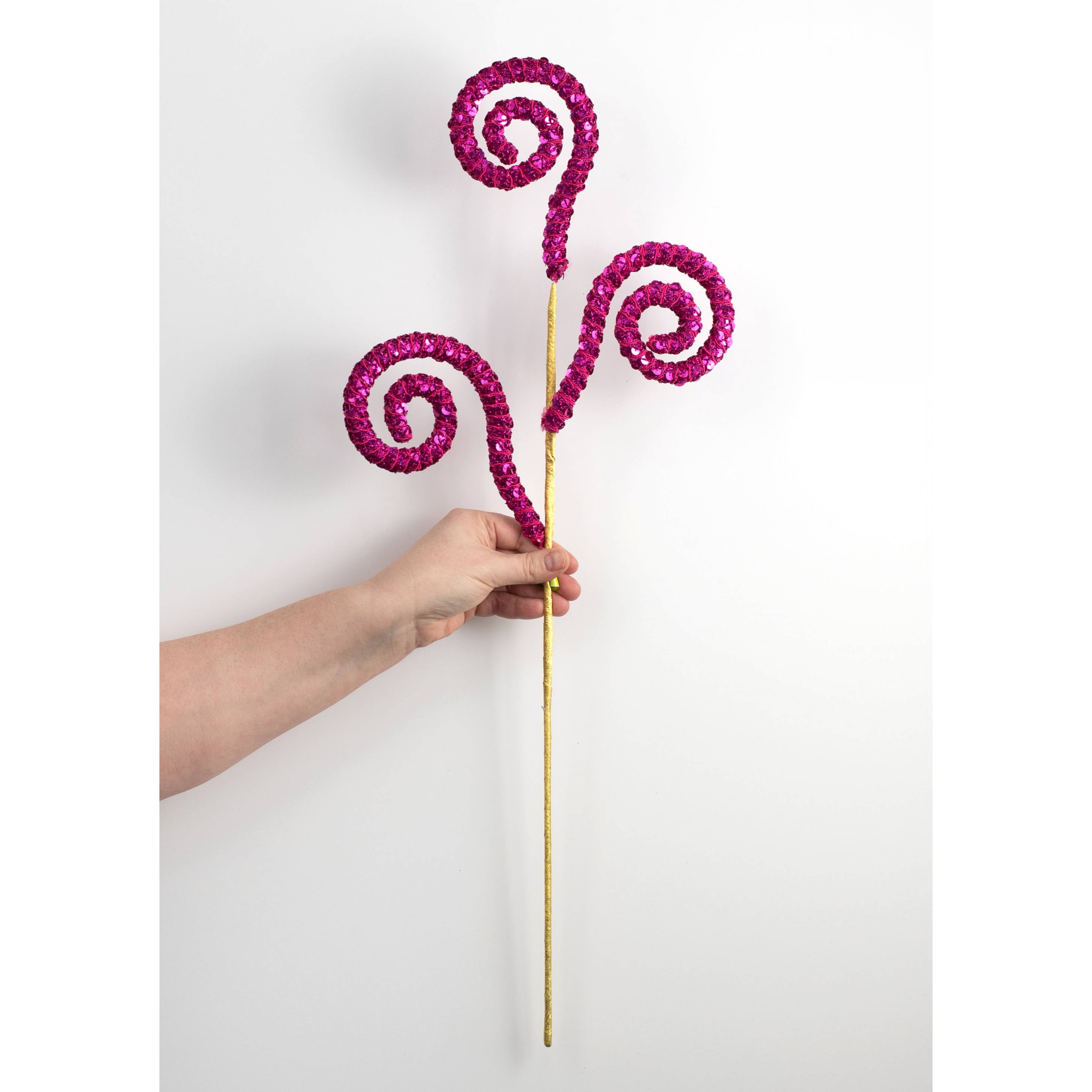 28" Sequin Curly Spray: Fuchsia Pink detail photo 3