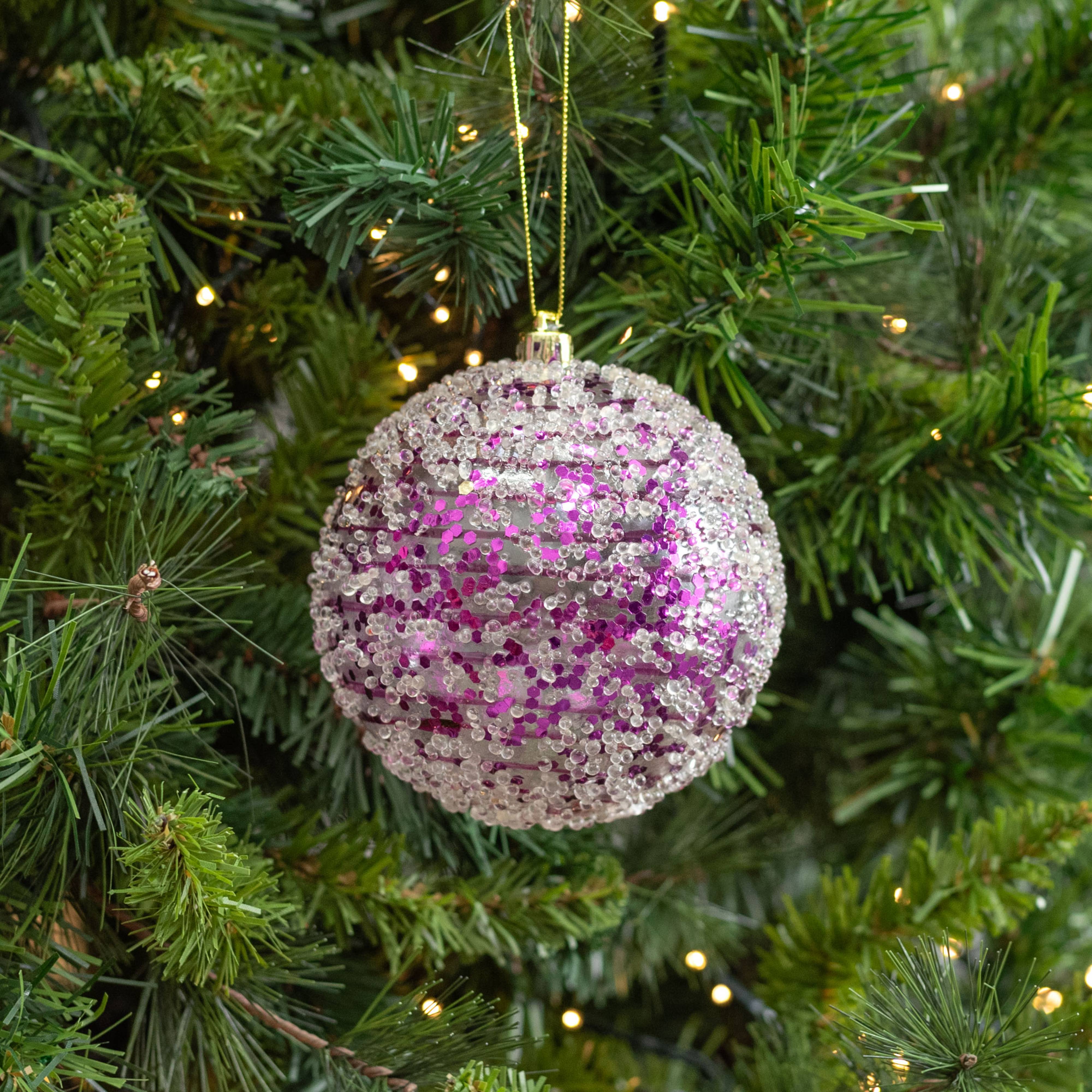 4" Sequin Iced Ball Ornament: Purple Lifestyle Photo