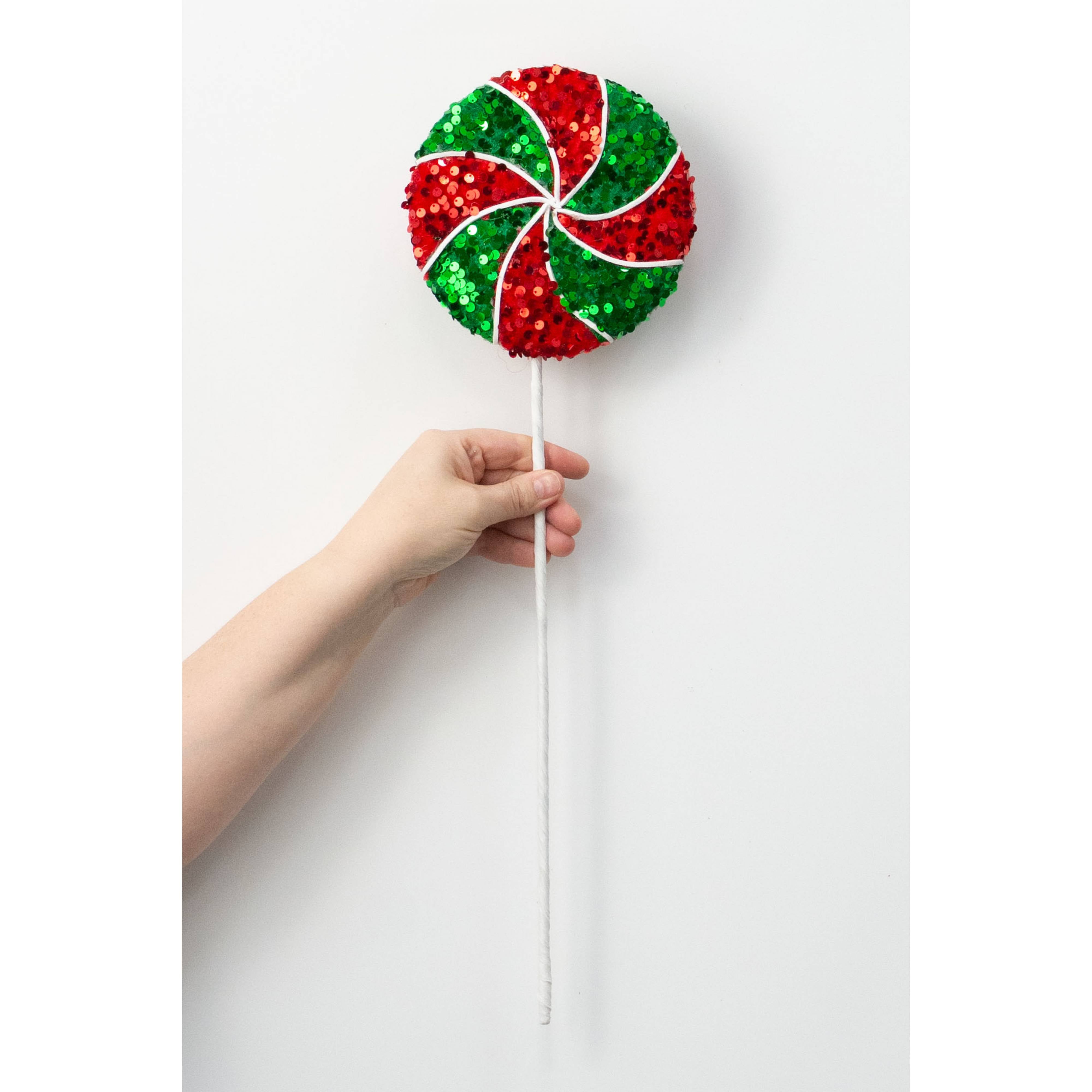 20" x 6" Sequin Lollipop Spray: Red & Emerald Green detail photo 3