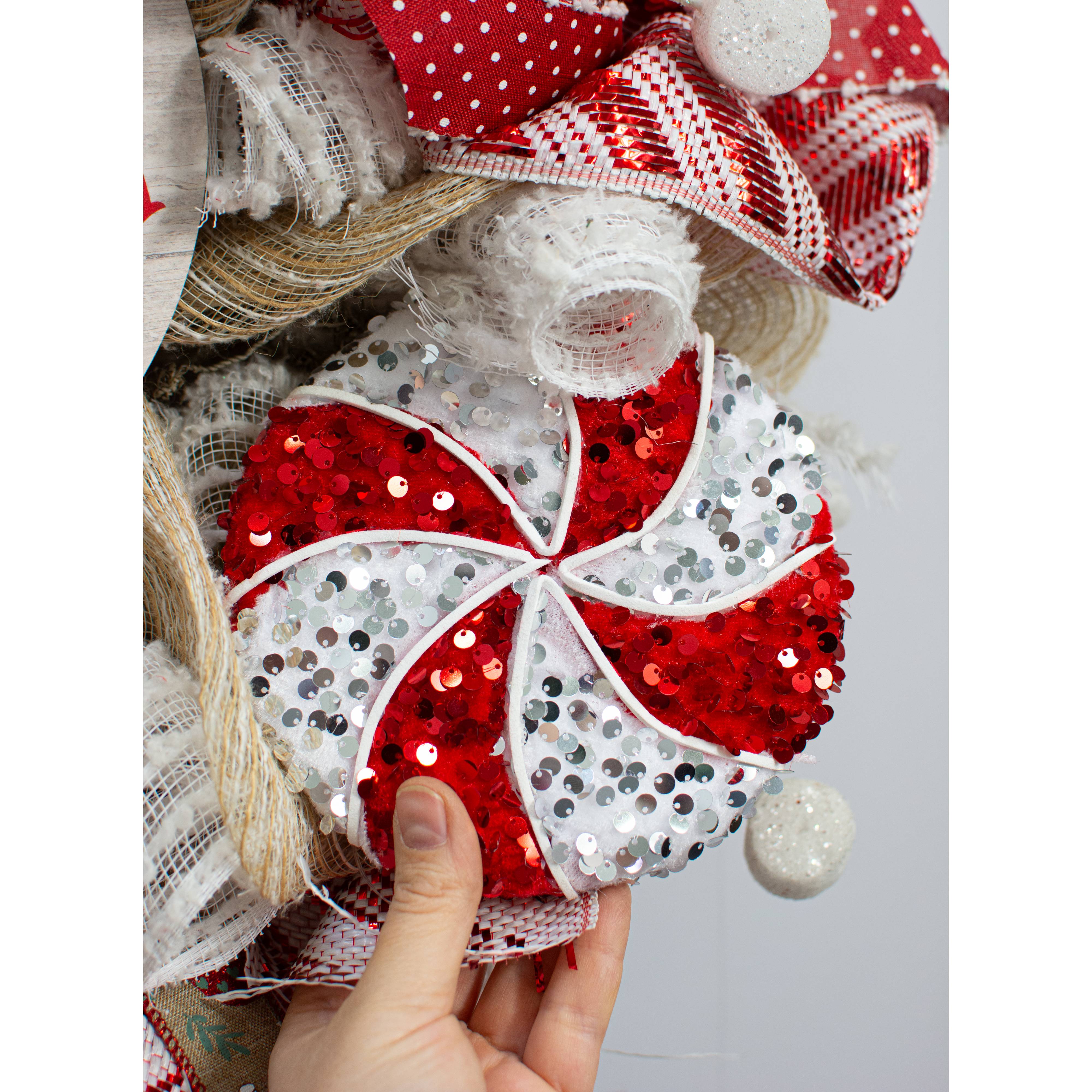 6" Sequin Peppermint Ornament: Red & White Lifestyle Photo