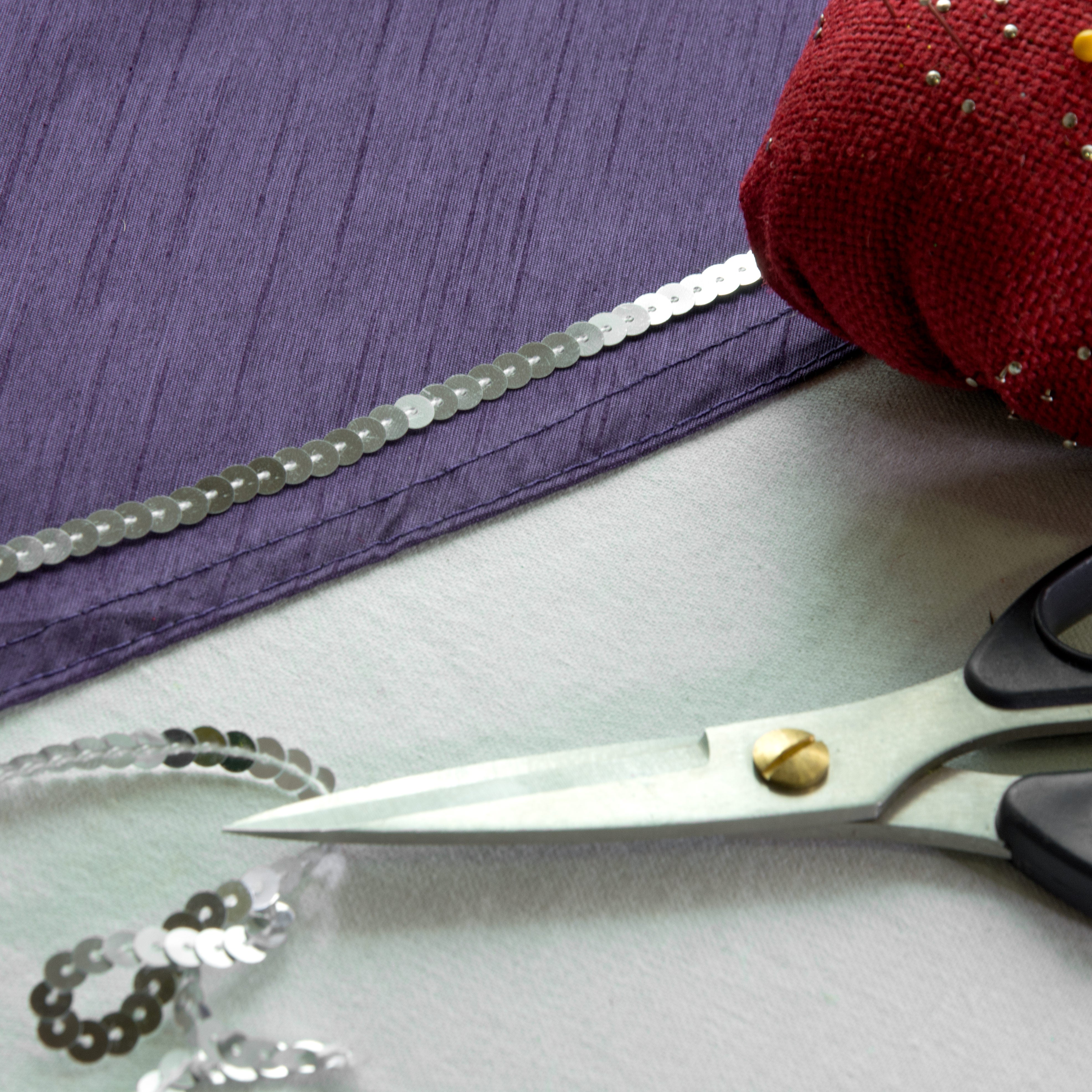 0.25" Sequin Trim: Metallic Silver (100 Yards) Lifestyle Photo