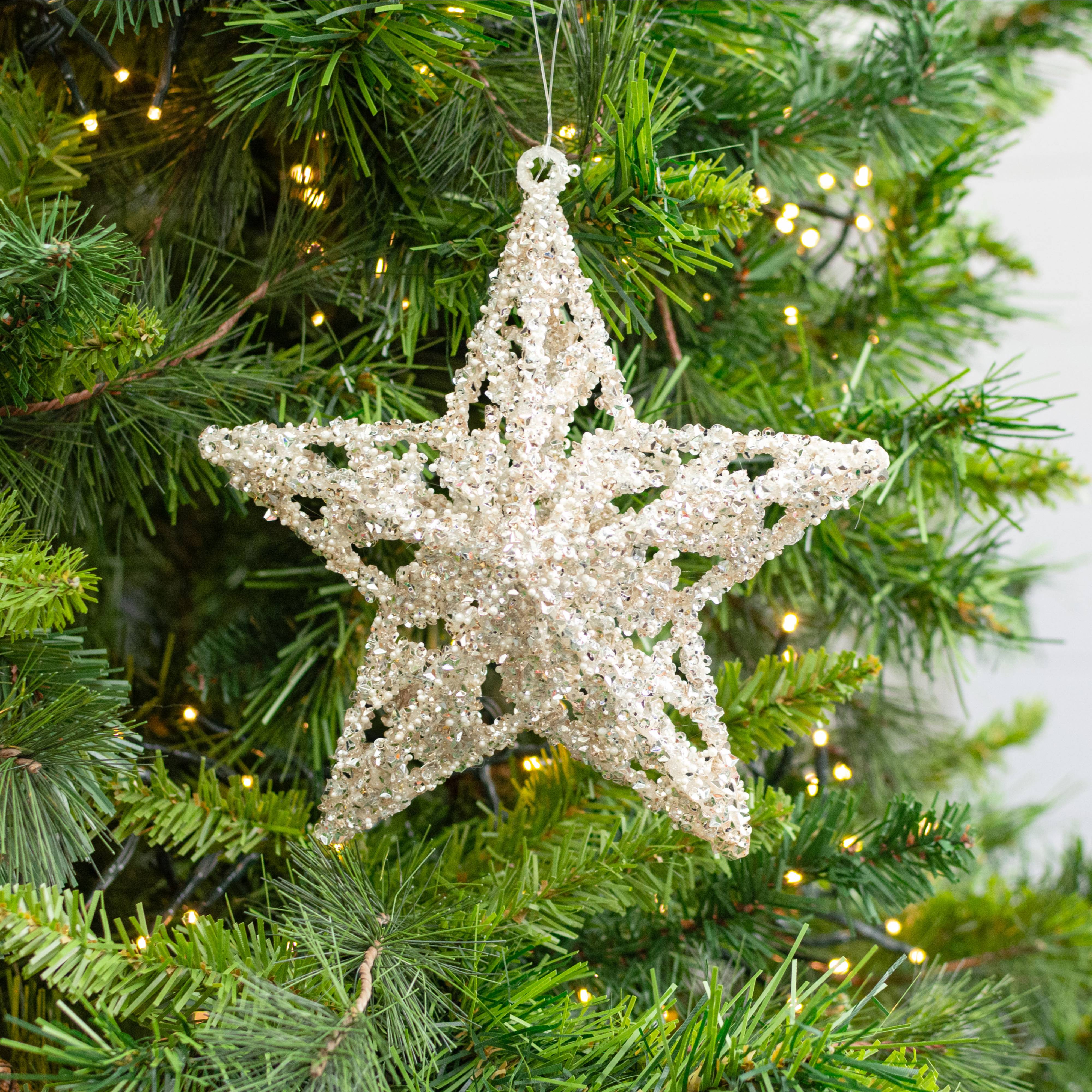 7" Sequined Star Ornament: Champagne Gold Lifestyle Photo