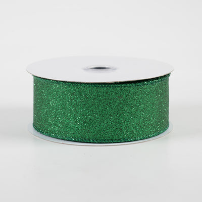 1.5" Shimmer Glitter Ribbon: Emerald Green (10 Yards)