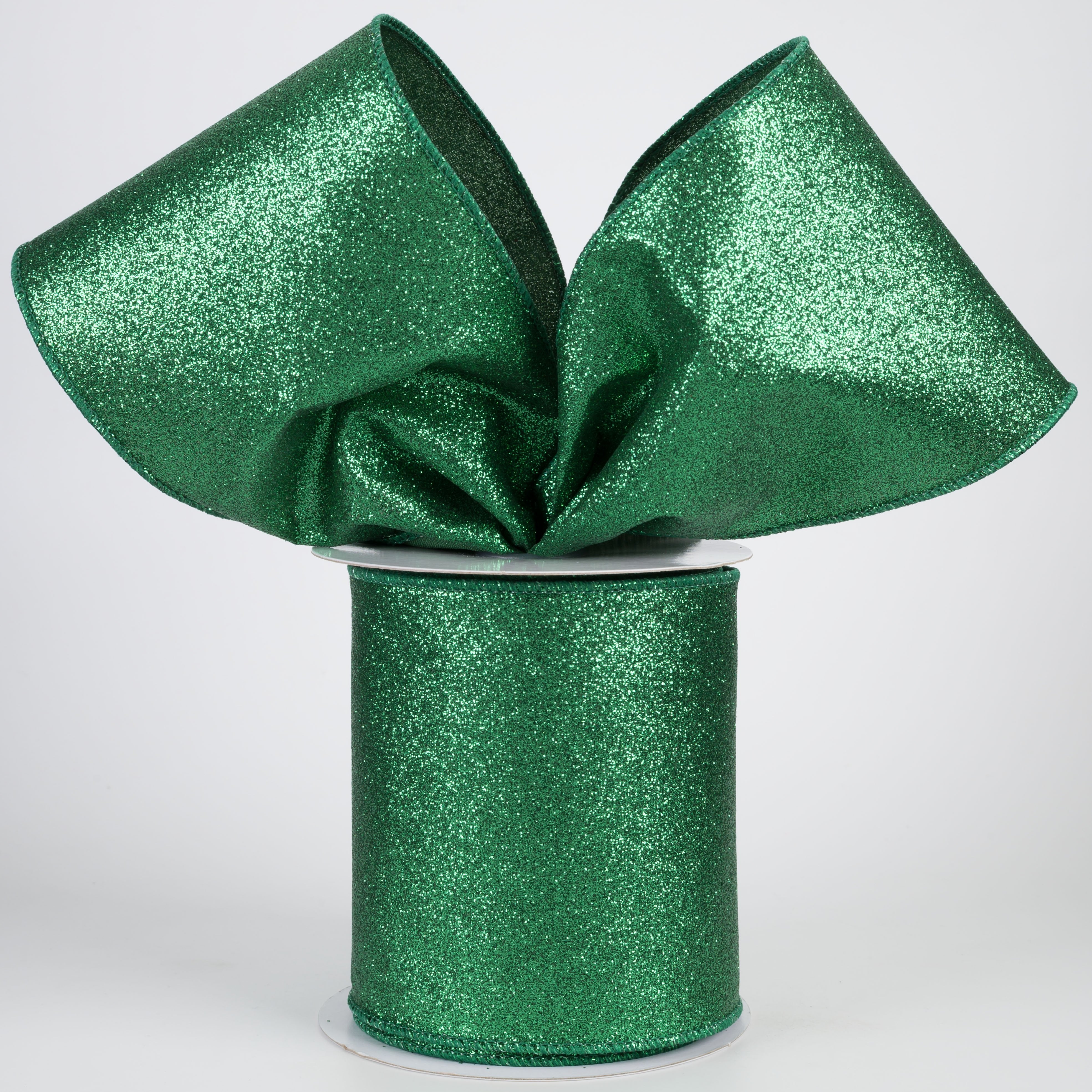 4" Shimmer Glitter Ribbon: Emerald Green (10 Yards) Lifestyle Photo