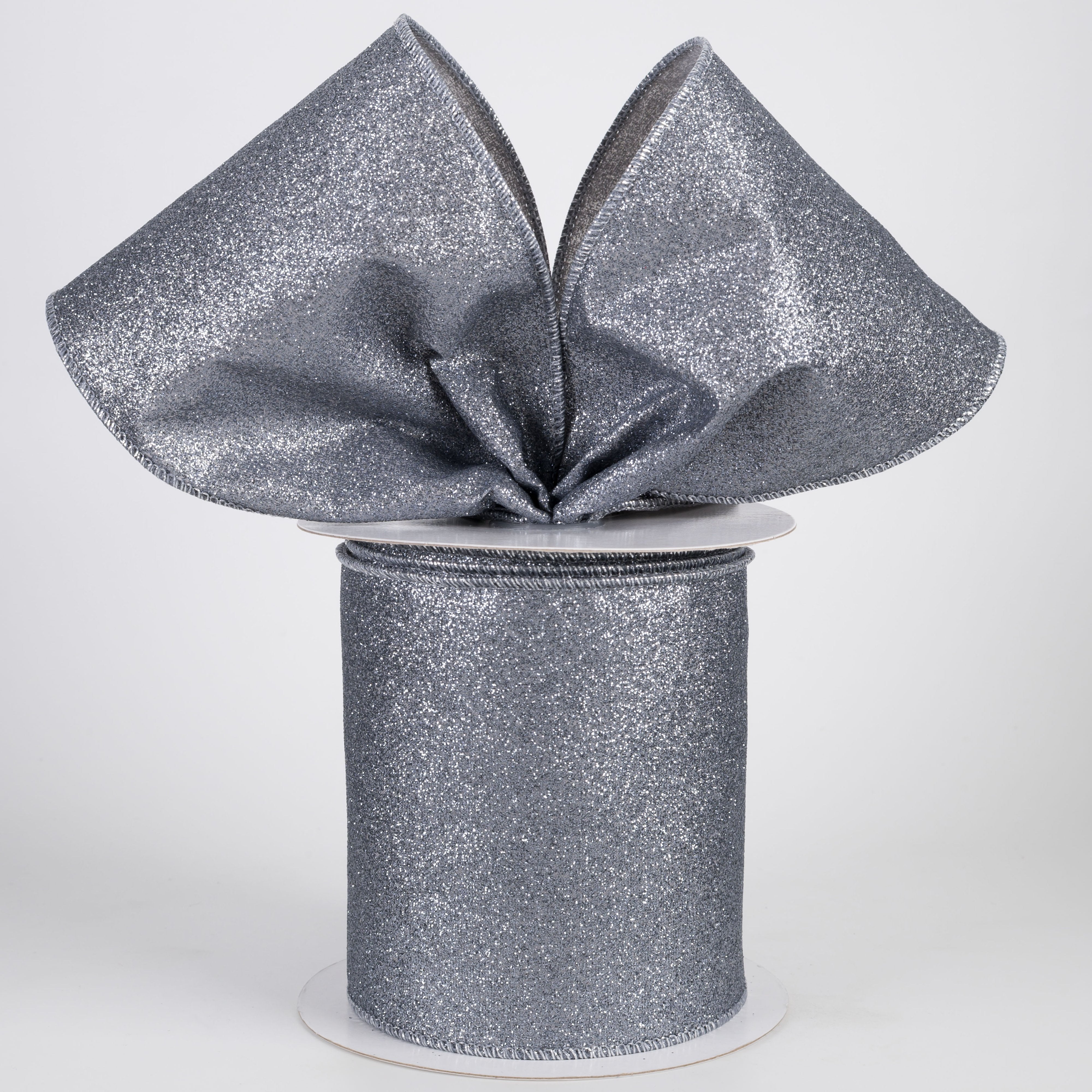 4" Shimmer Glitter Ribbon: Pewter (10 Yards) Lifestyle Photo