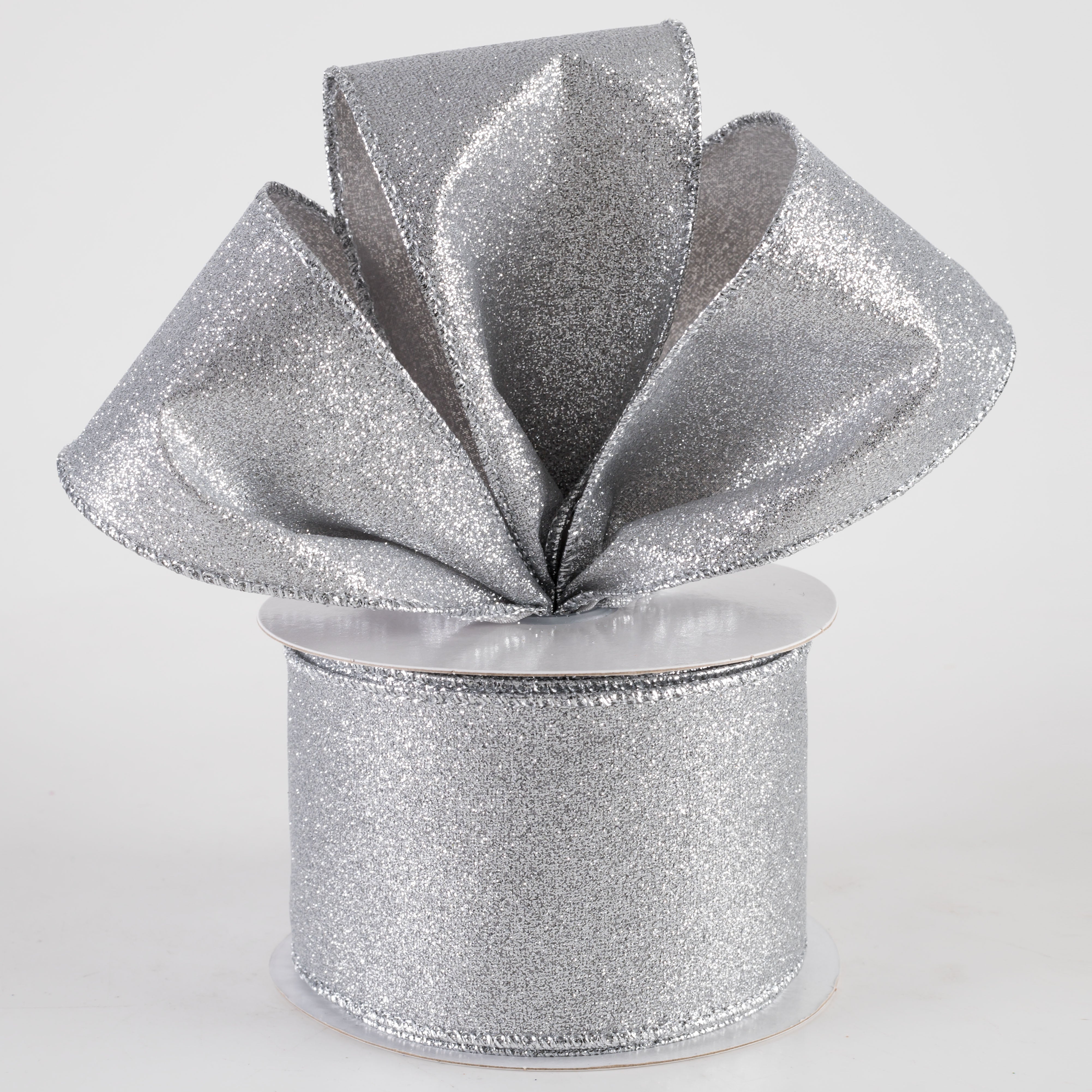2.5" Shimmer Glitter Ribbon: Silver (10 Yards) Lifestyle Photo