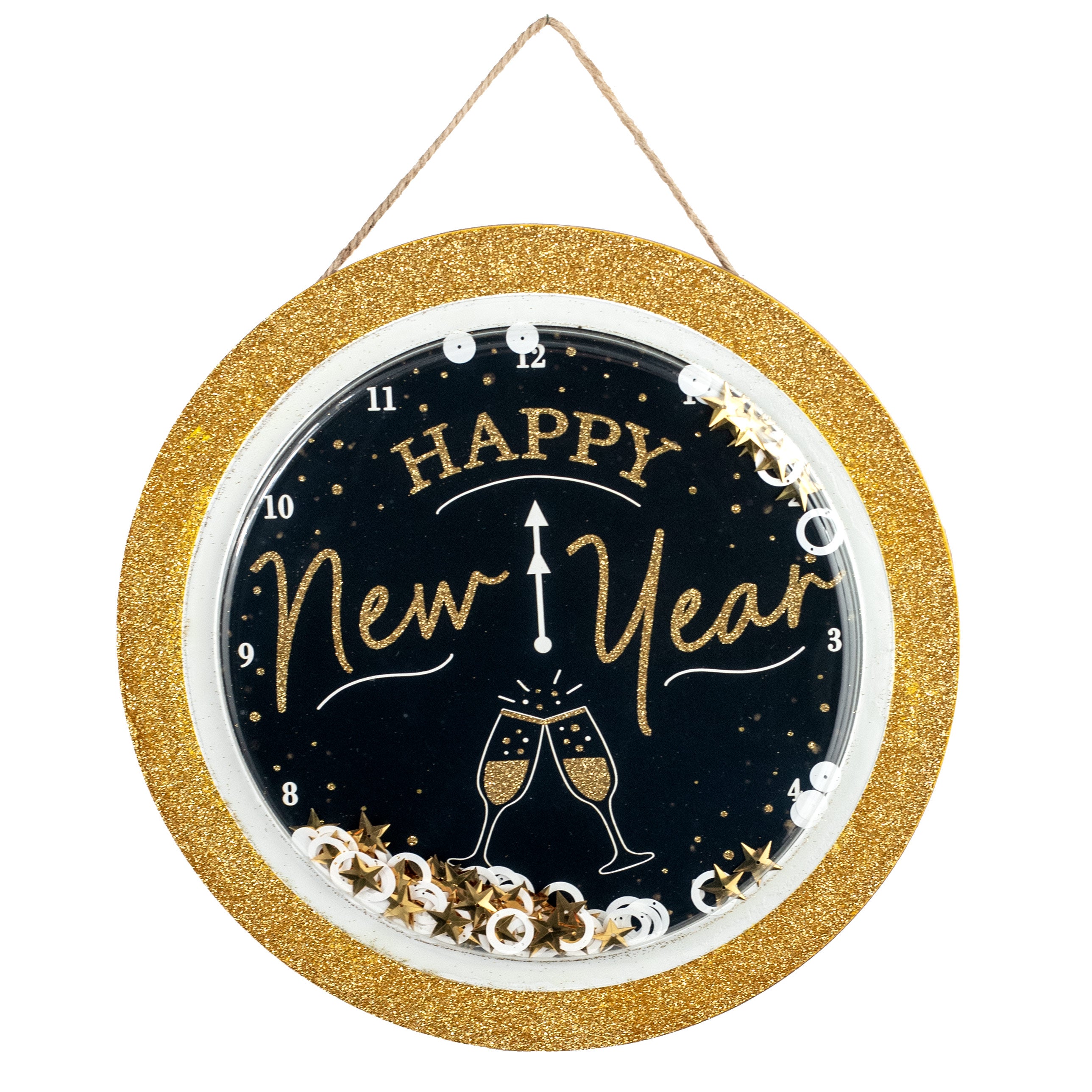 10" Shiny Happy New Year Clock Sign: Black & Gold Item Number: AP07865