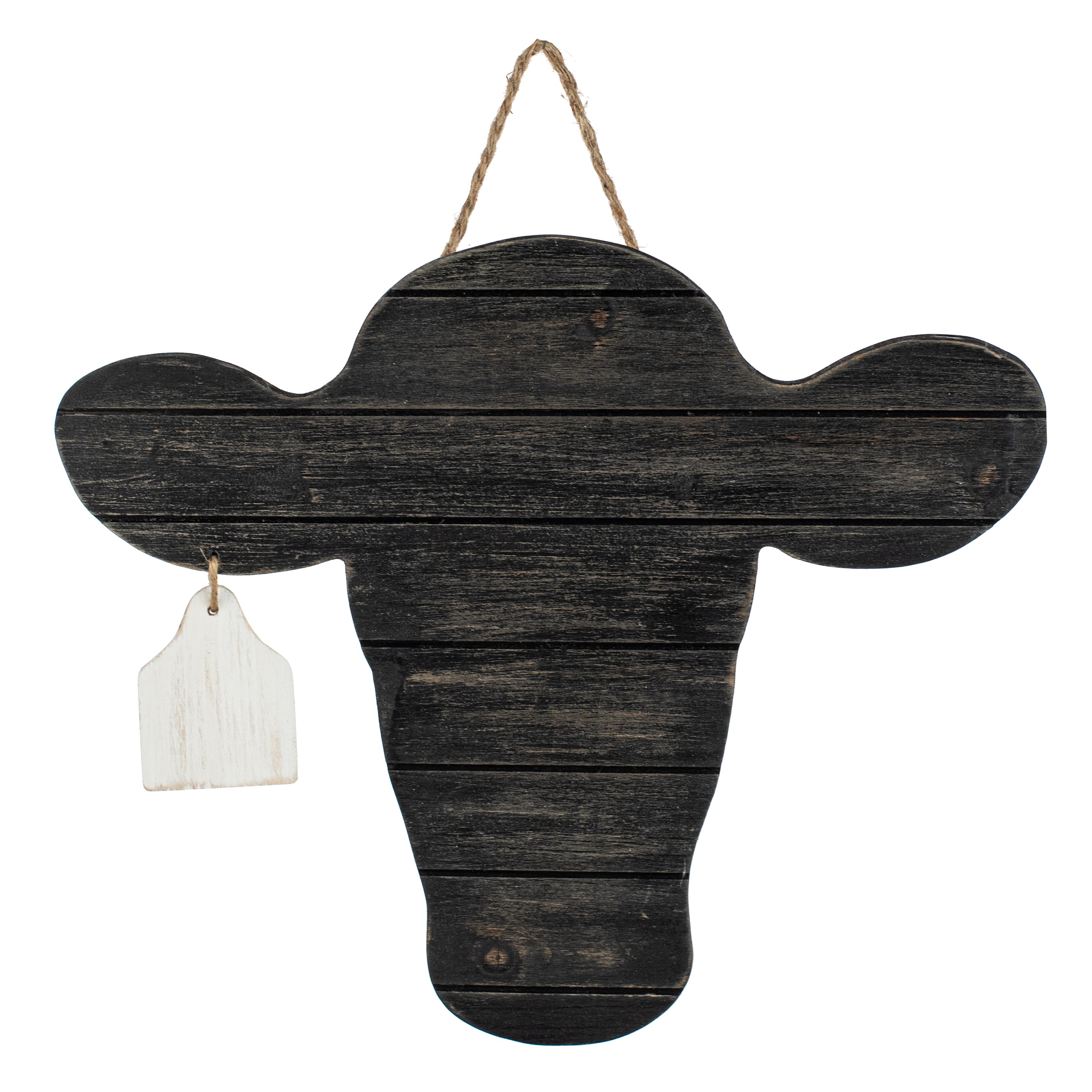 18" Shiplap Cow Head with Tag Hanger: Antique Black Item Number: MS177290