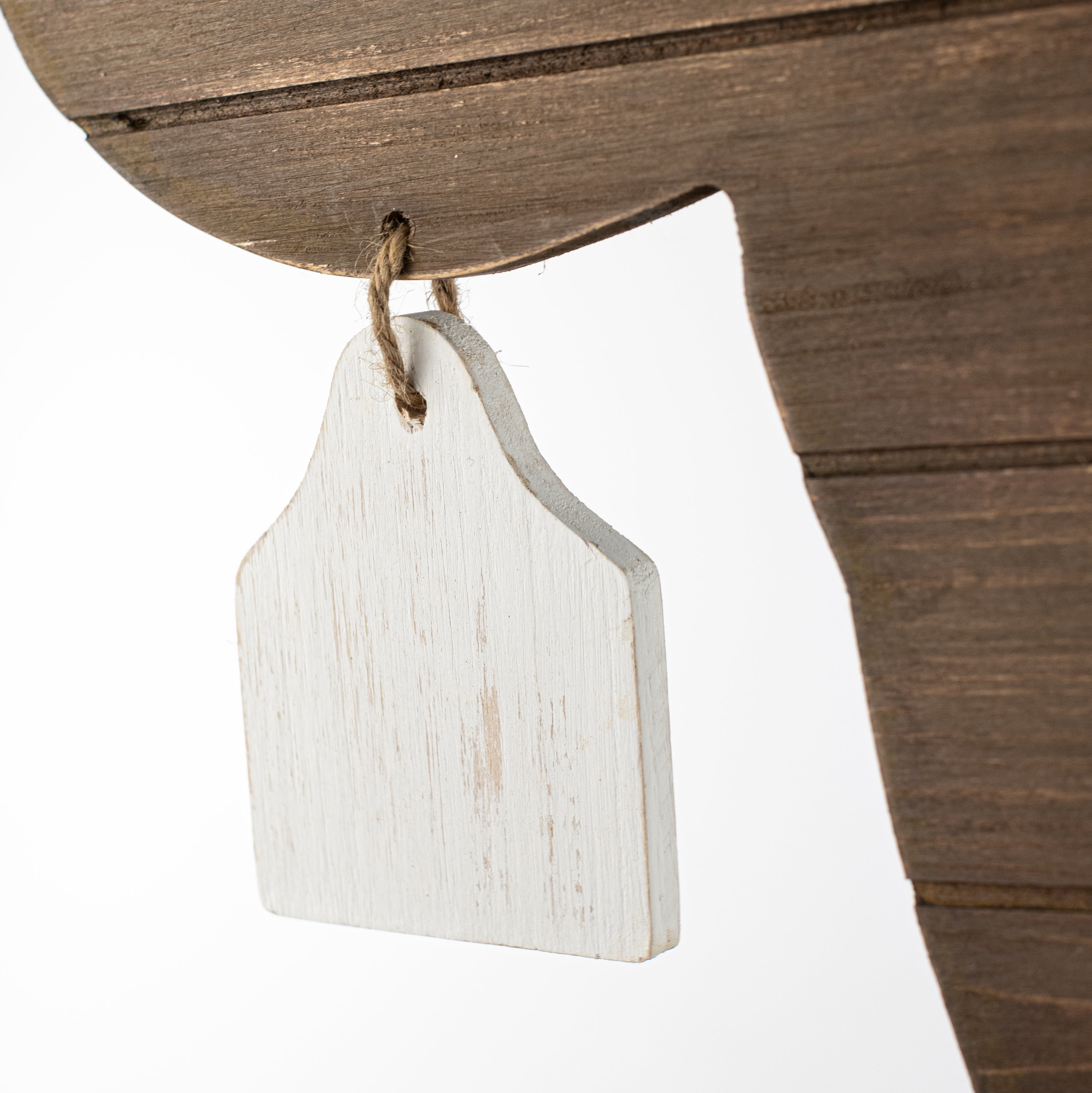 18" Shiplap Cow Head with Tag Hanger: Antique Brown detail photo 5