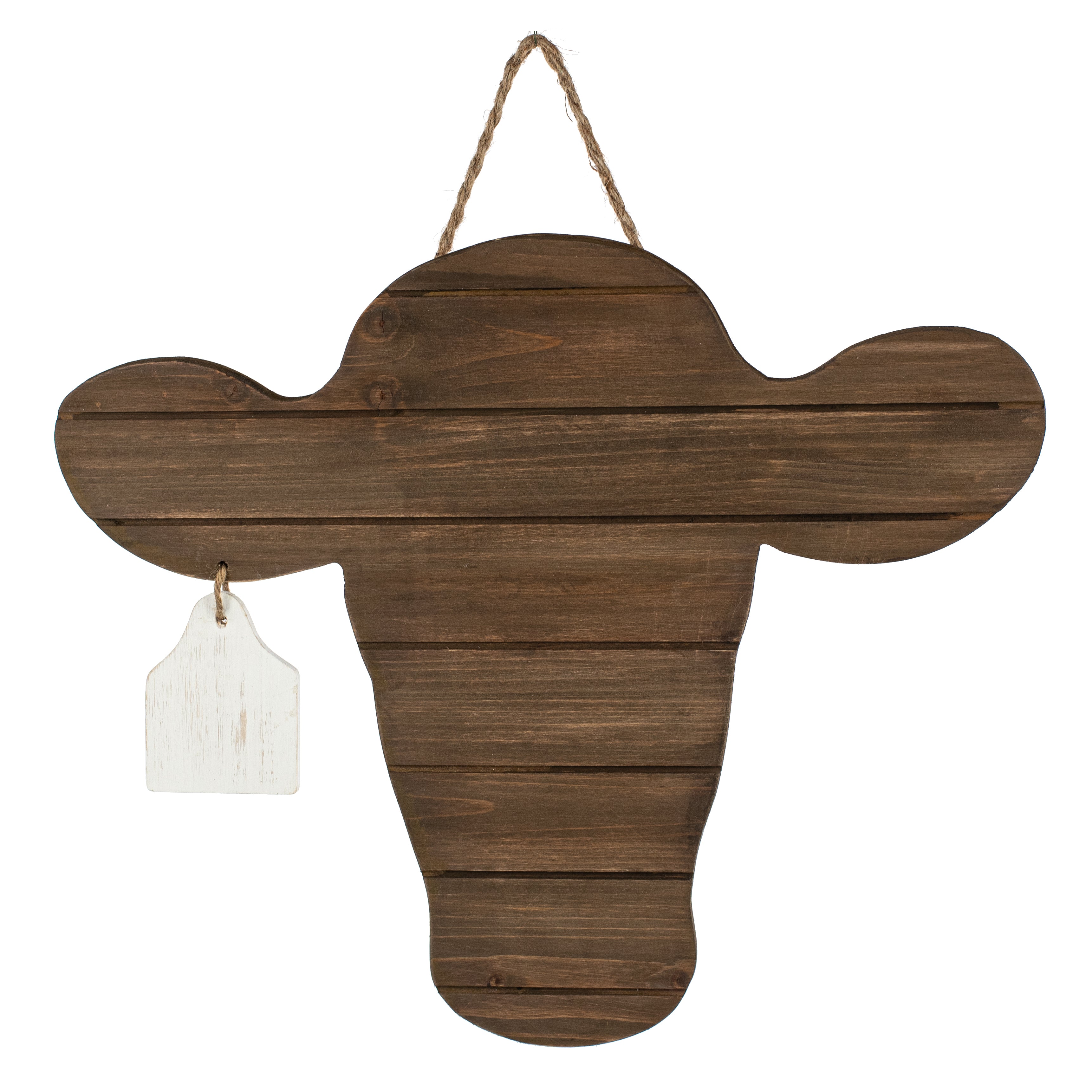 18" Shiplap Cow Head with Tag Hanger: Antique Brown Item Number: MS177266