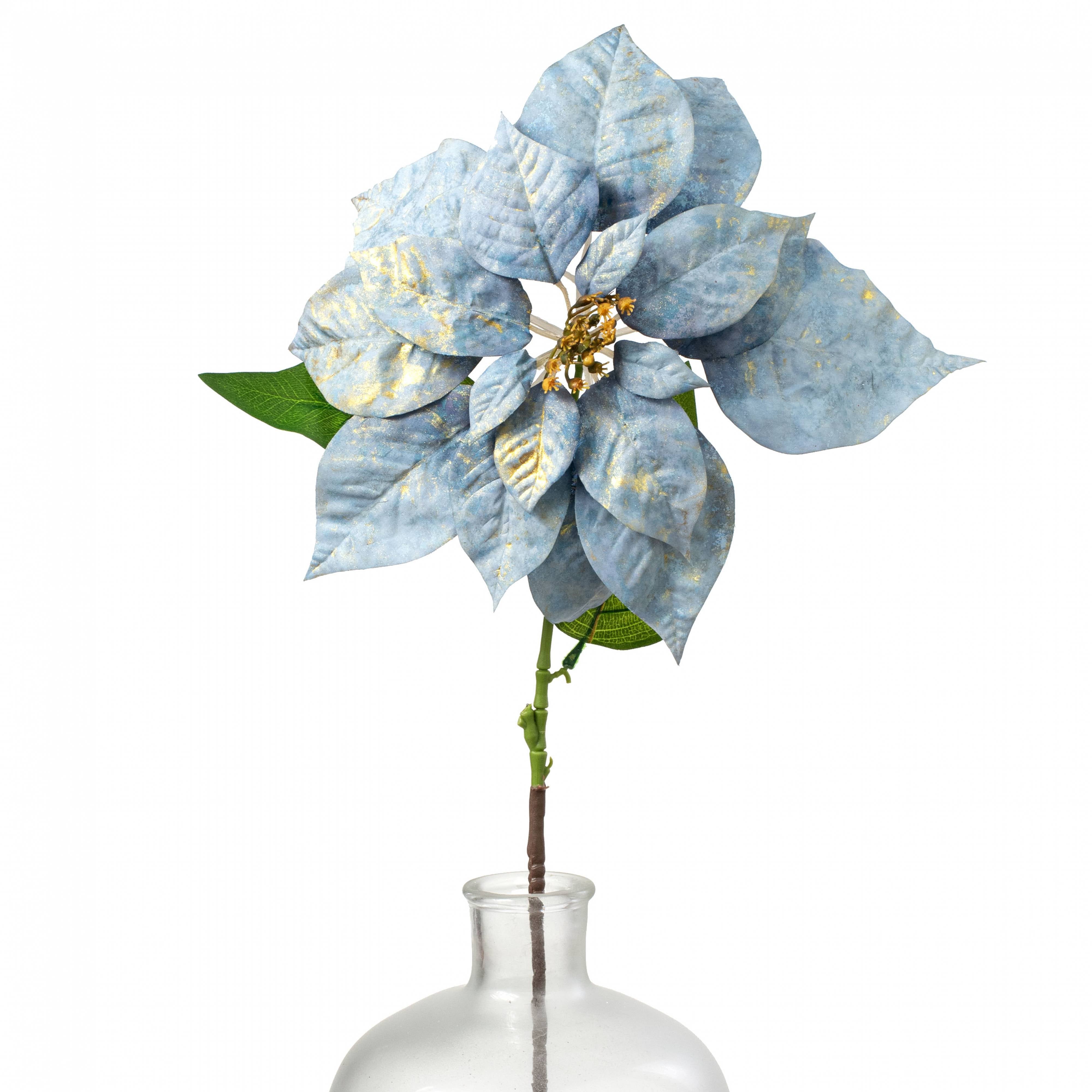 13" x 28" Silk Poinsettia Stem: Blue & Gold Item Number: 215708