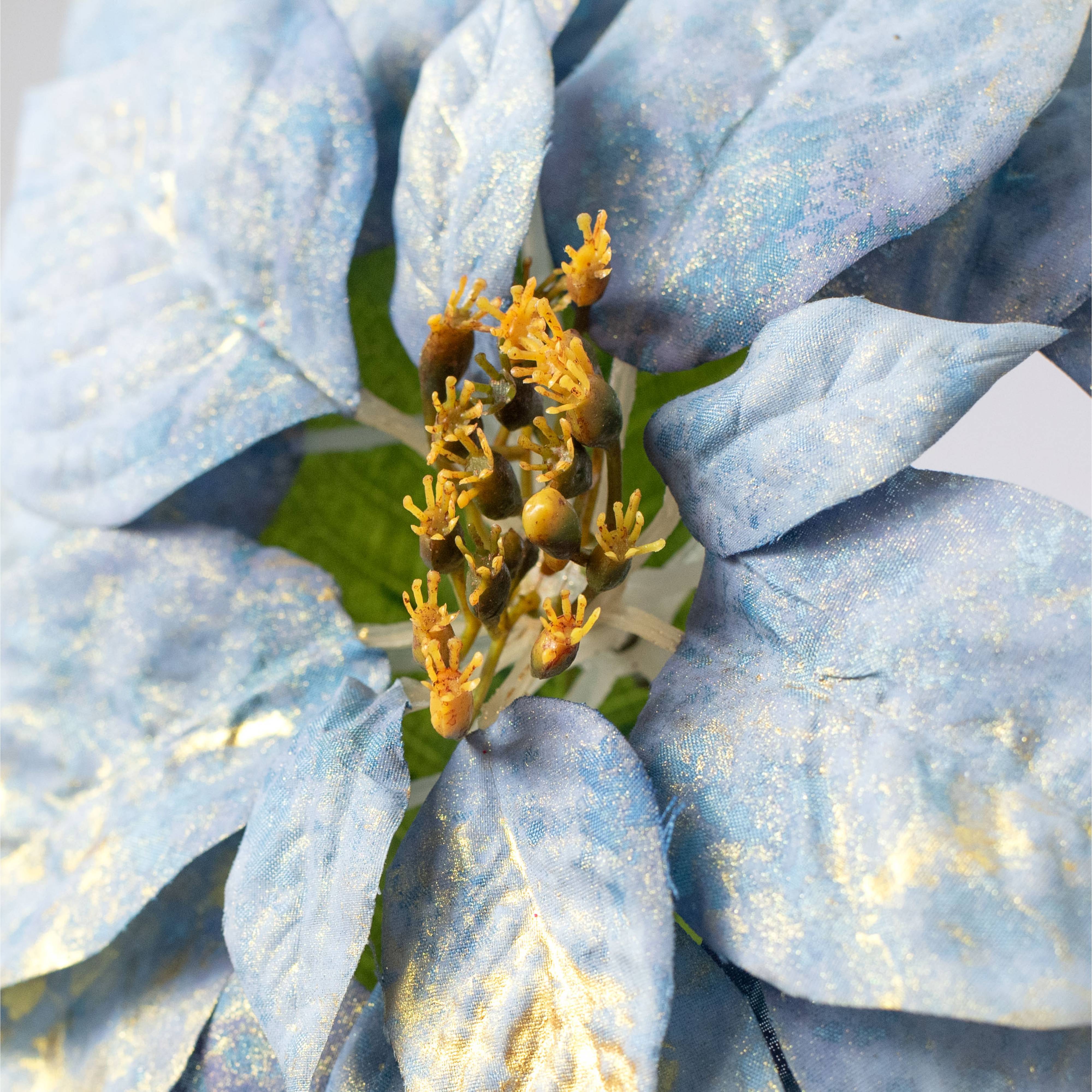 13" x 28" Silk Poinsettia Stem: Blue & Gold detail photo 4