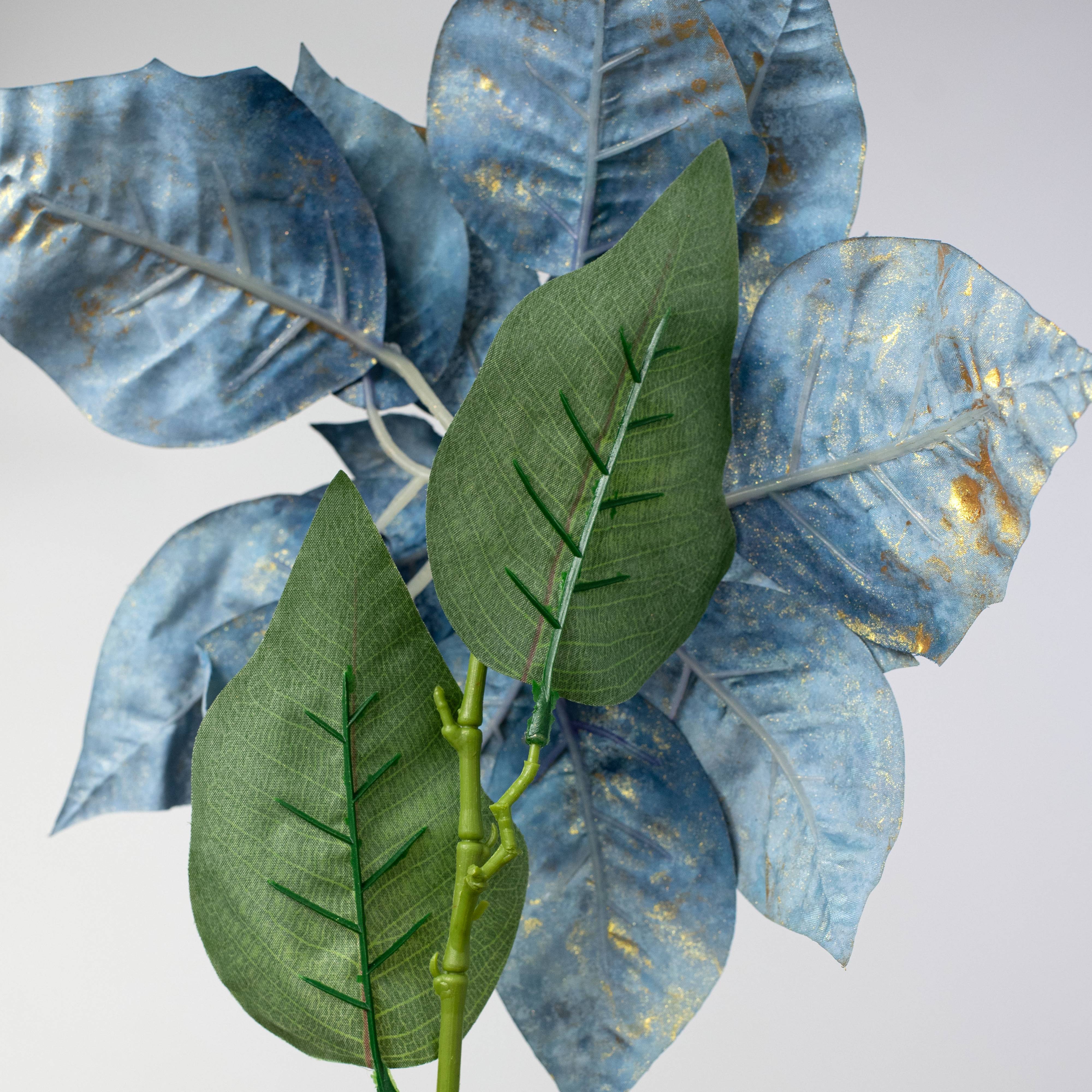 13" x 28" Silk Poinsettia Stem: Blue & Gold detail photo 5