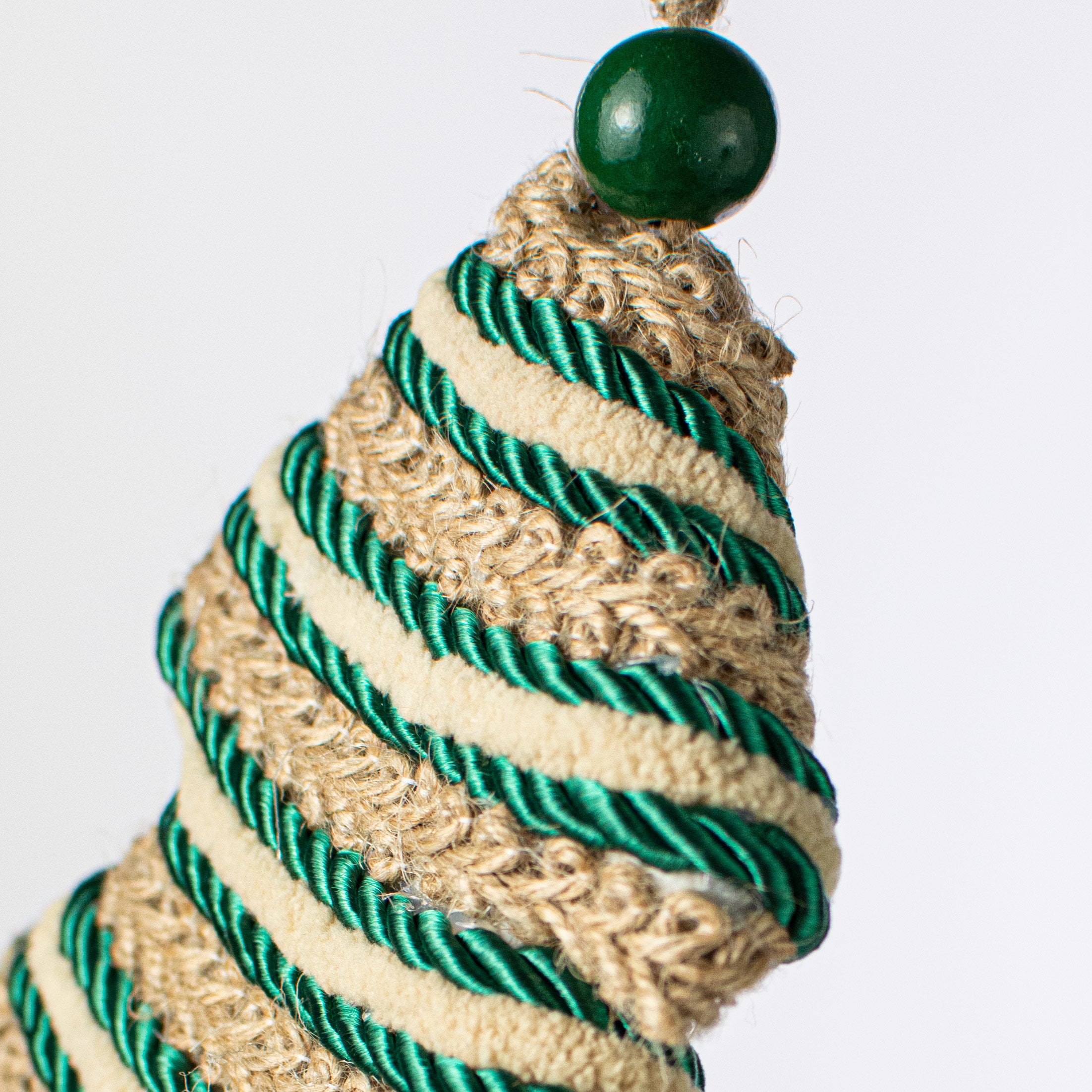 8" Silk Rope & Jute Tree Ornament: Green detail photo 3